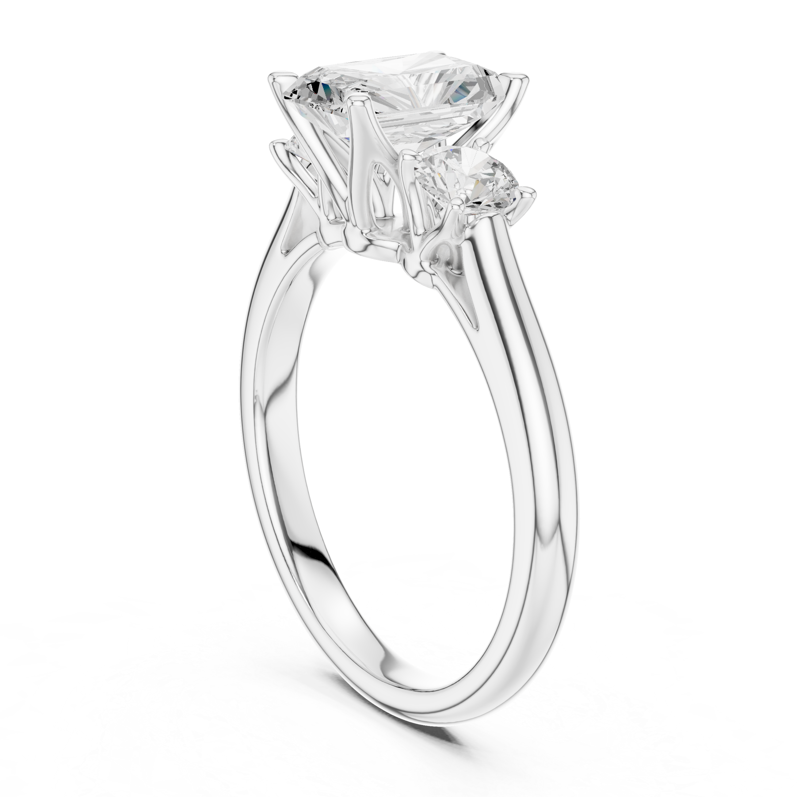 Luxury Radiant Cut Diamond Ring with Round Side Stones – Timeless Three Stone Engagement Ring