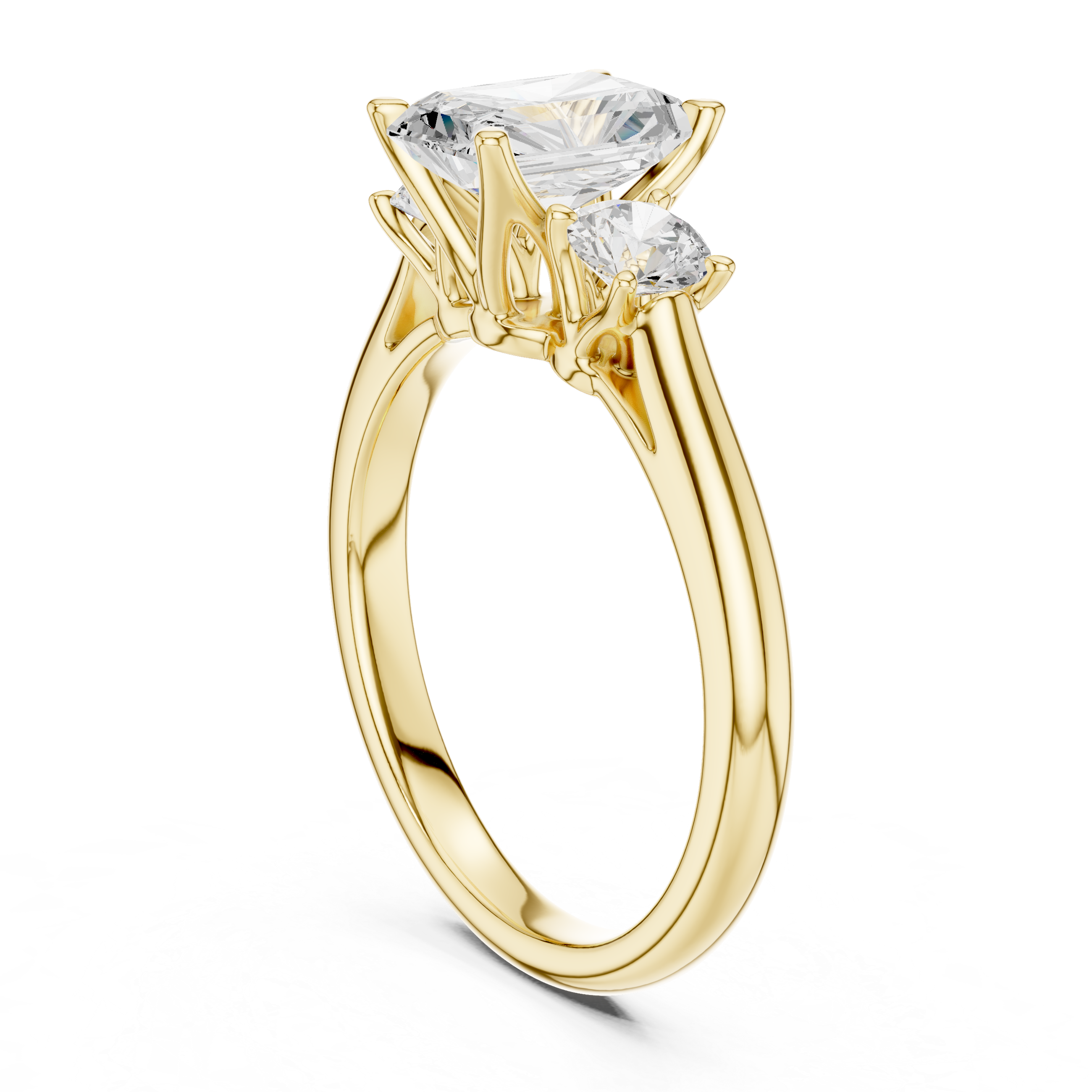 Luxury Radiant Cut Diamond Ring with Round Side Stones – Timeless Three Stone Engagement Ring