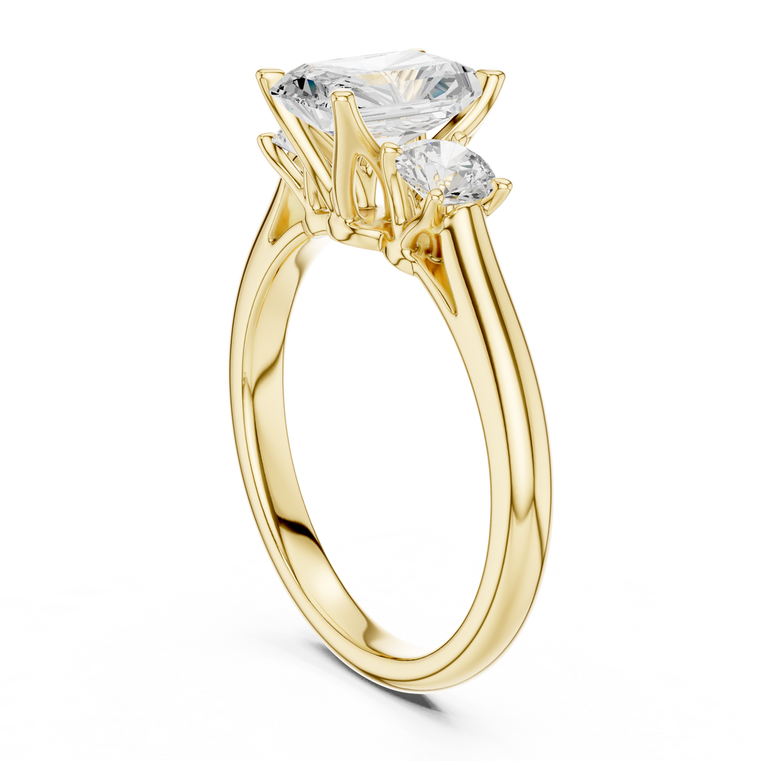 Luxury Radiant Cut Diamond Ring with Round Side Stones – Timeless Three Stone Engagement Ring