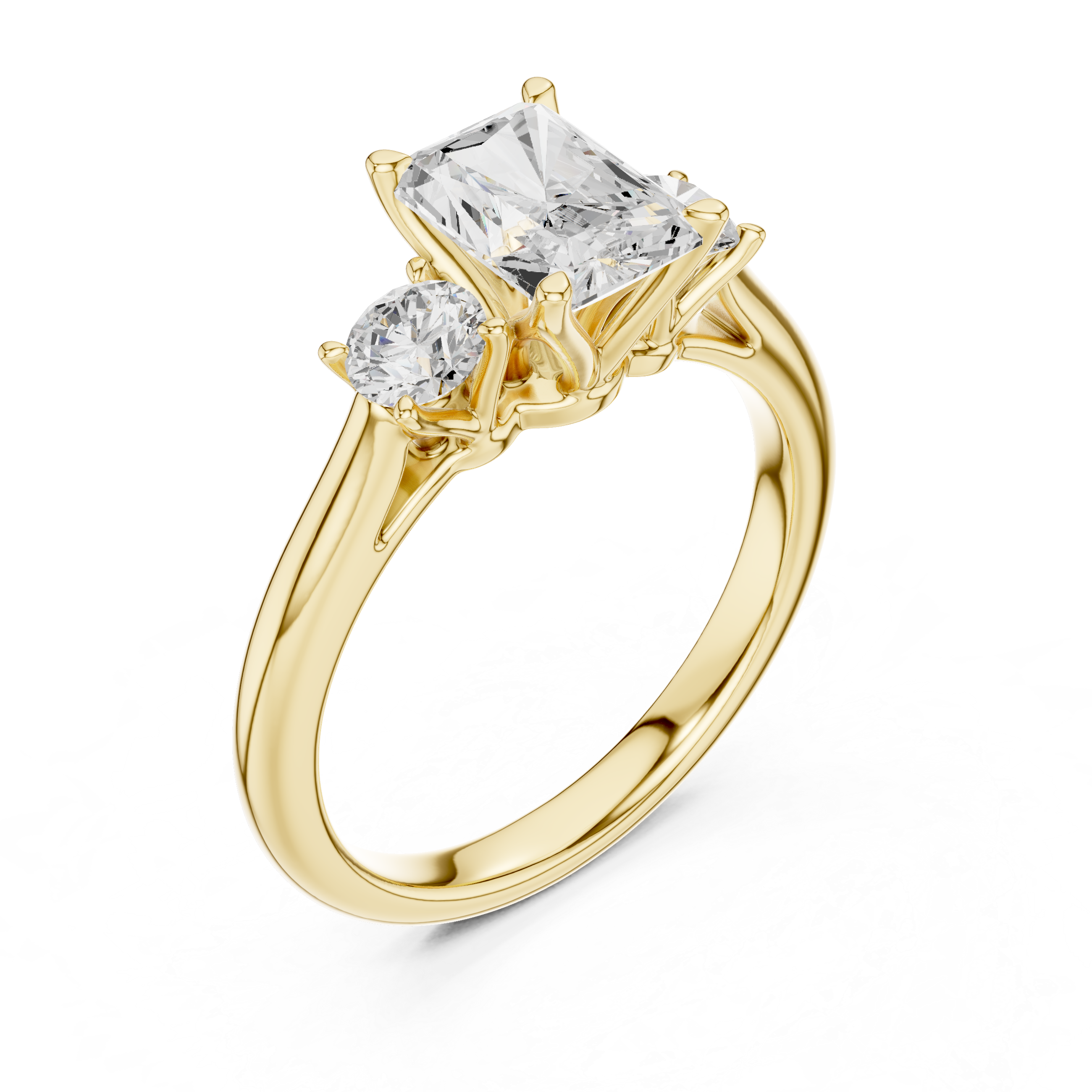 Luxury Radiant Cut Diamond Ring with Round Side Stones – Timeless Three Stone Engagement Ring
