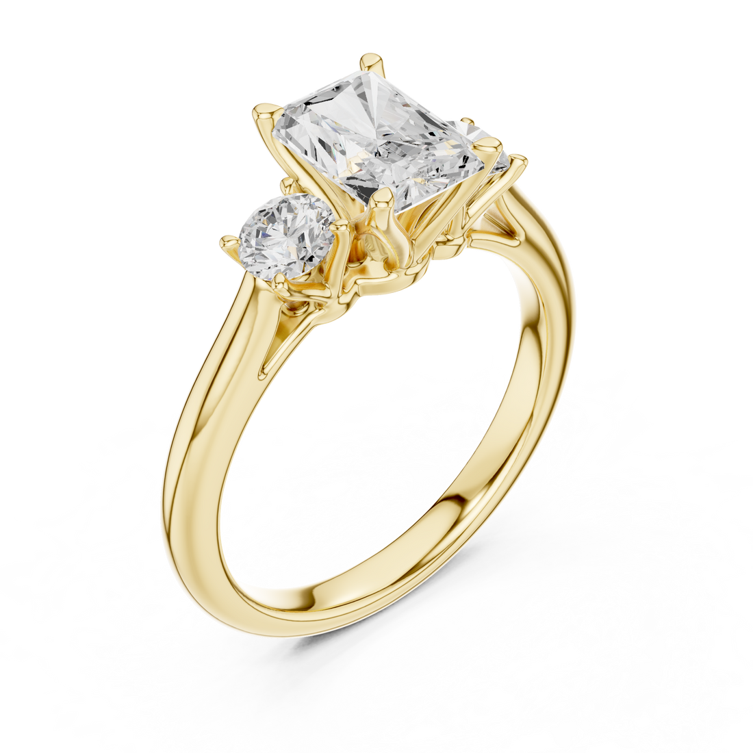 Luxury Radiant Cut Diamond Ring with Round Side Stones – Timeless Three Stone Engagement Ring