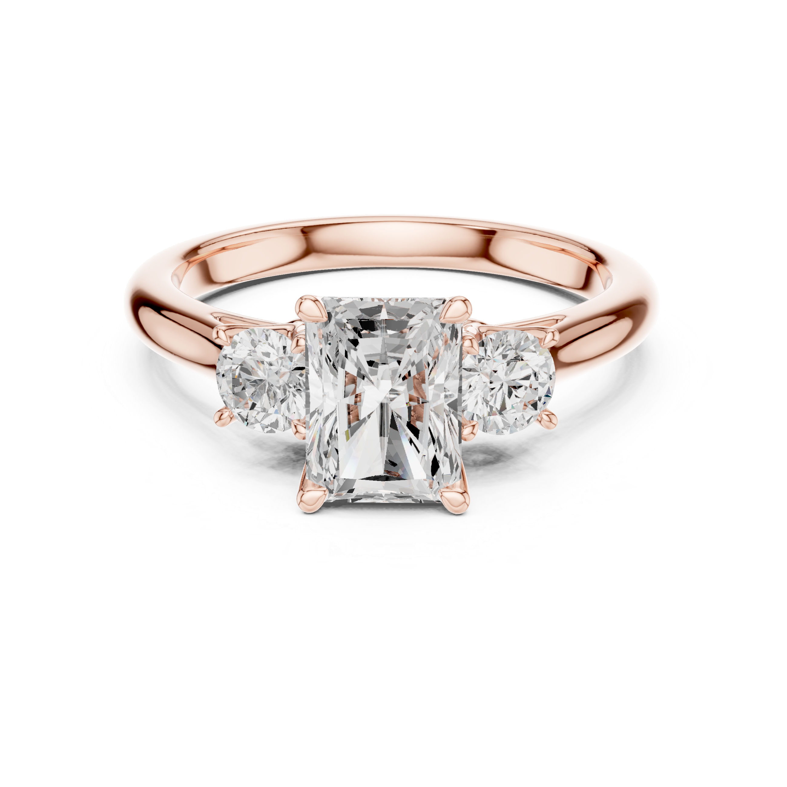 Luxury Radiant Cut Diamond Ring with Round Side Stones – Timeless Three Stone Engagement Ring