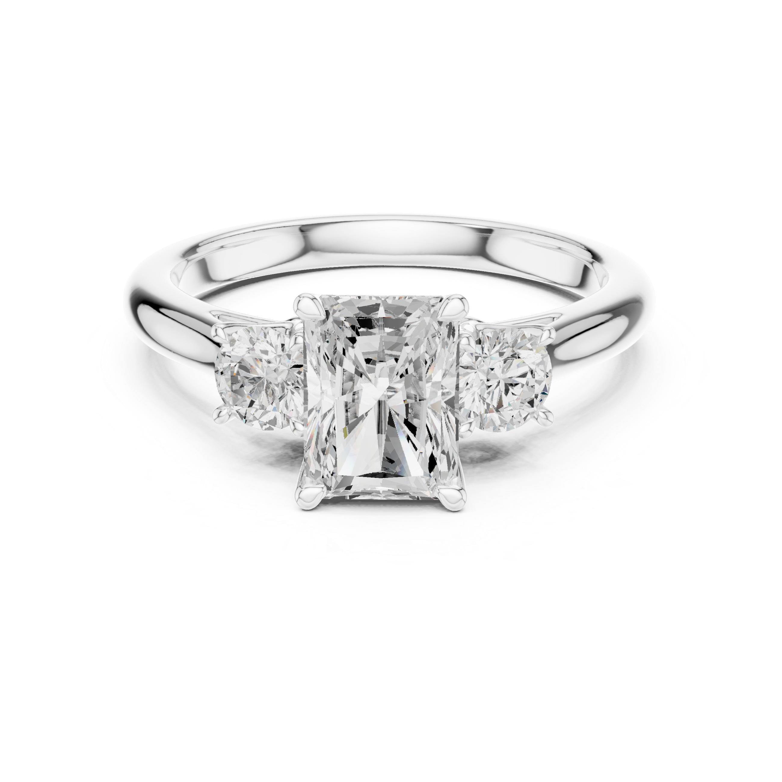 Luxury Radiant Cut Diamond Ring with Round Side Stones – Timeless Three Stone Engagement Ring