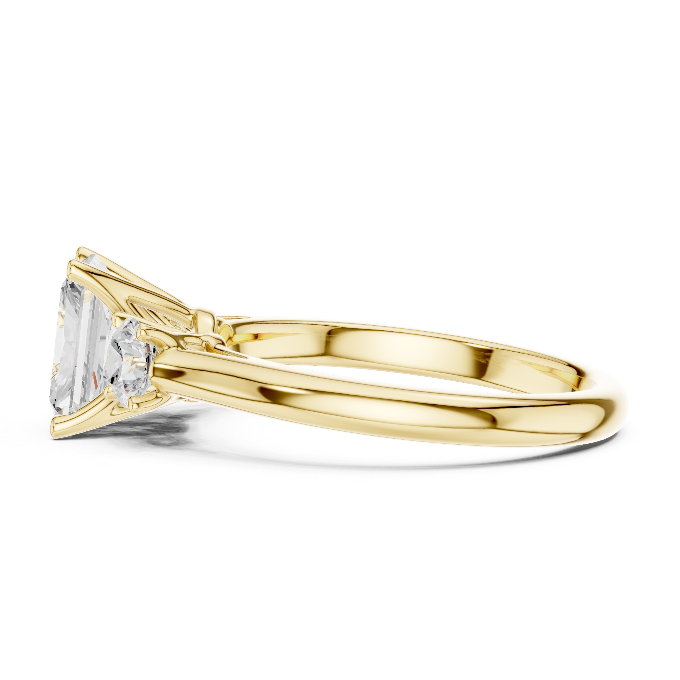 Luxury Radiant Cut Diamond Ring with Round Side Stones – Timeless Three Stone Engagement Ring