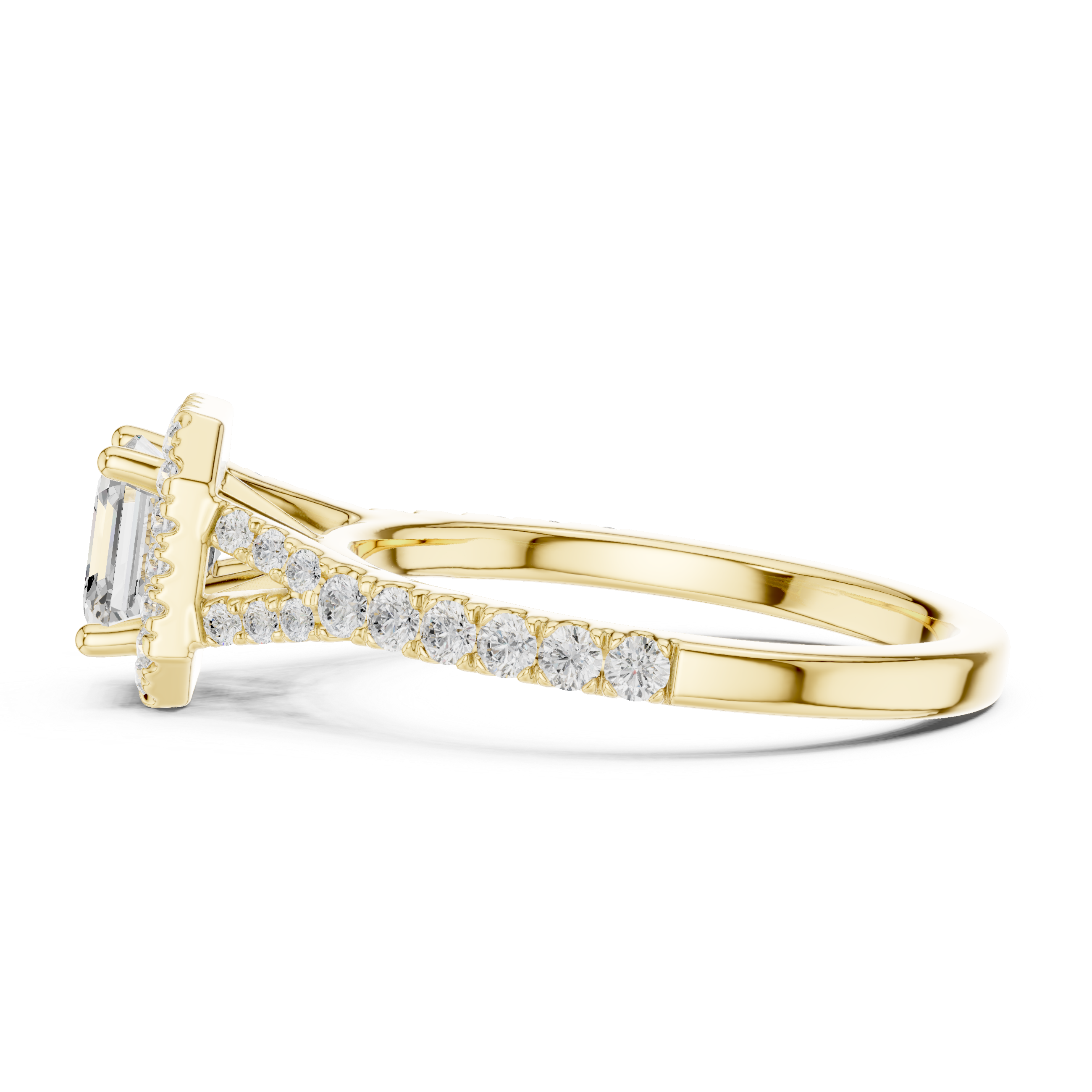 Classic Asscher Halo Diamond Ring with Diamond Accent Band