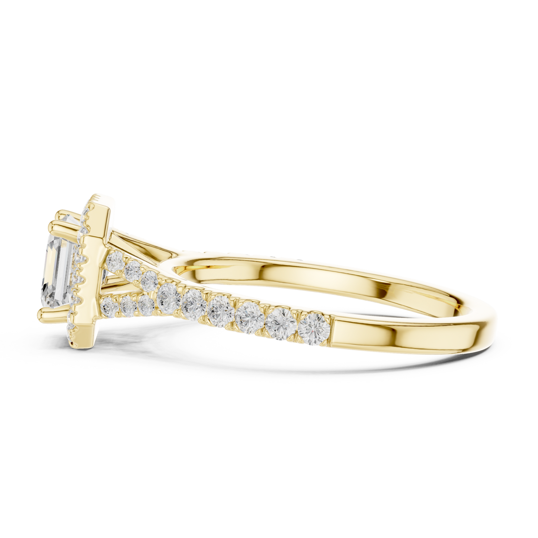 Classic Asscher Halo Diamond Ring with Diamond Accent Band