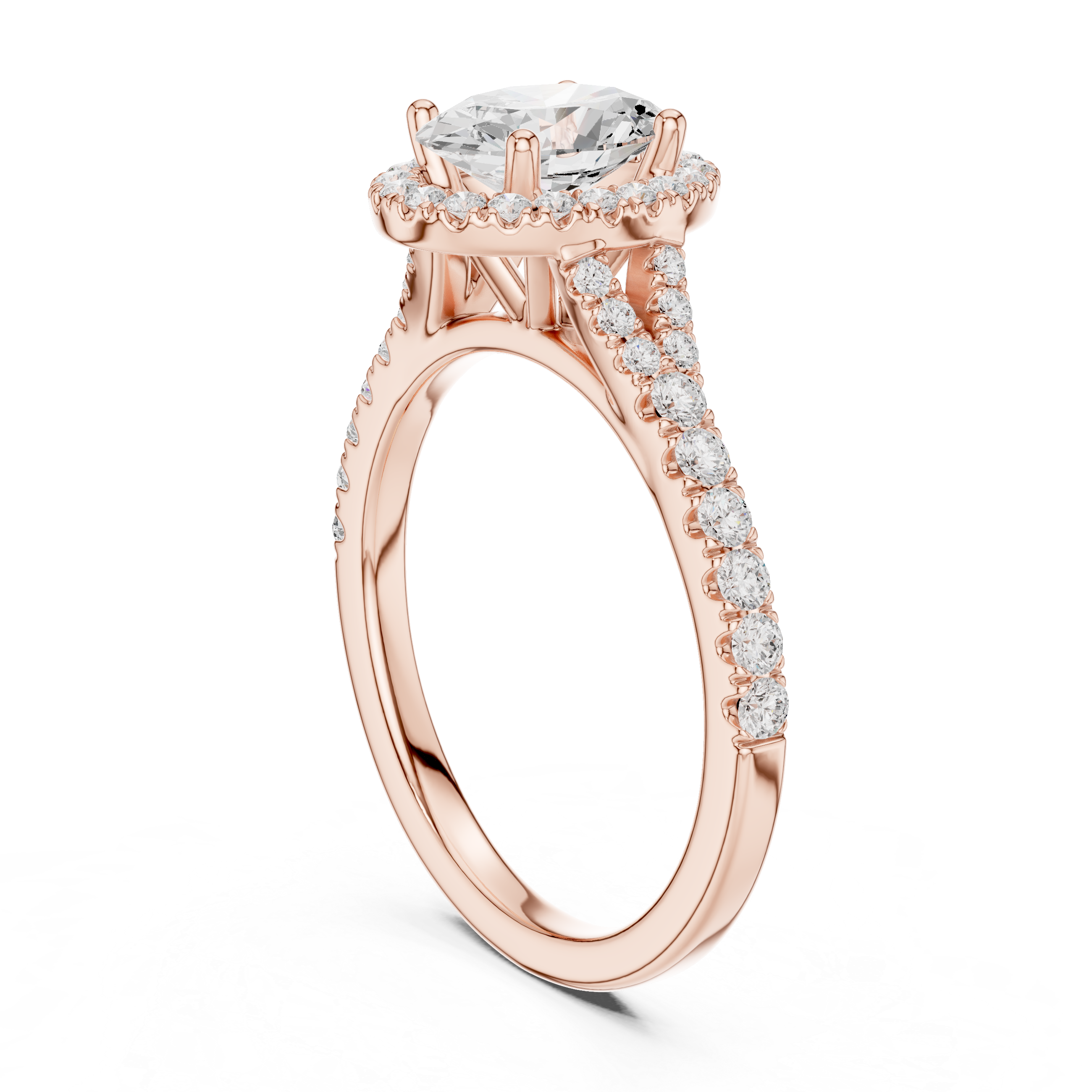 Designer Oval Halo Diamond Ring with Classic Pavé Band