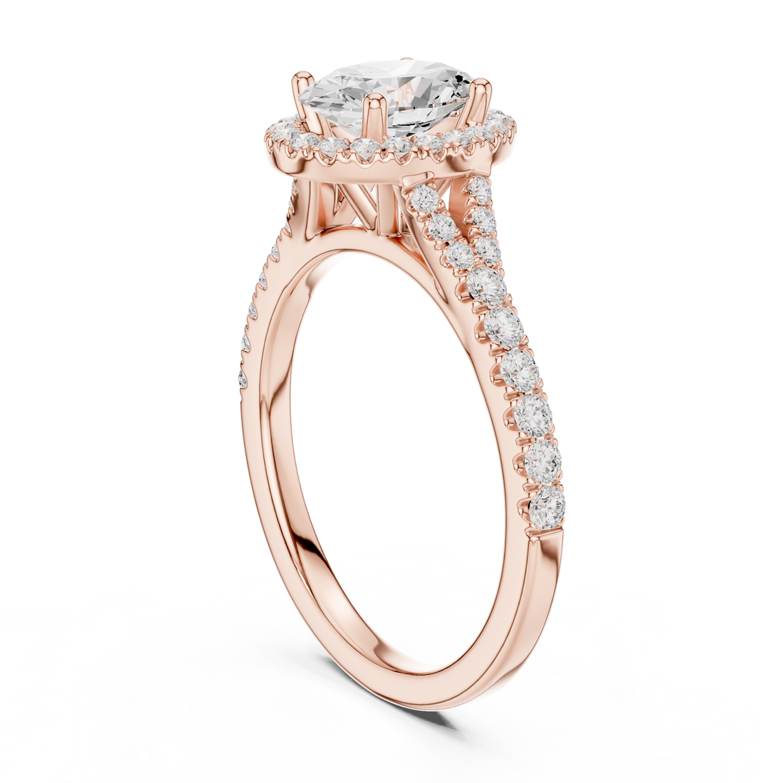 Designer Oval Halo Diamond Ring with Classic Pavé Band