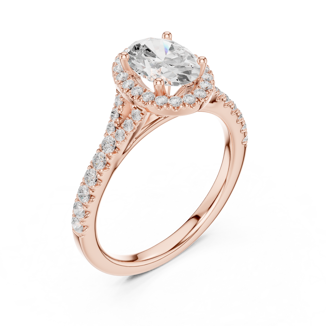Designer Oval Halo Diamond Ring with Classic Pavé Band