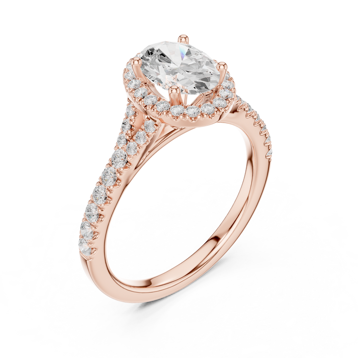 Designer Oval Halo Diamond Ring with Classic Pavé Band