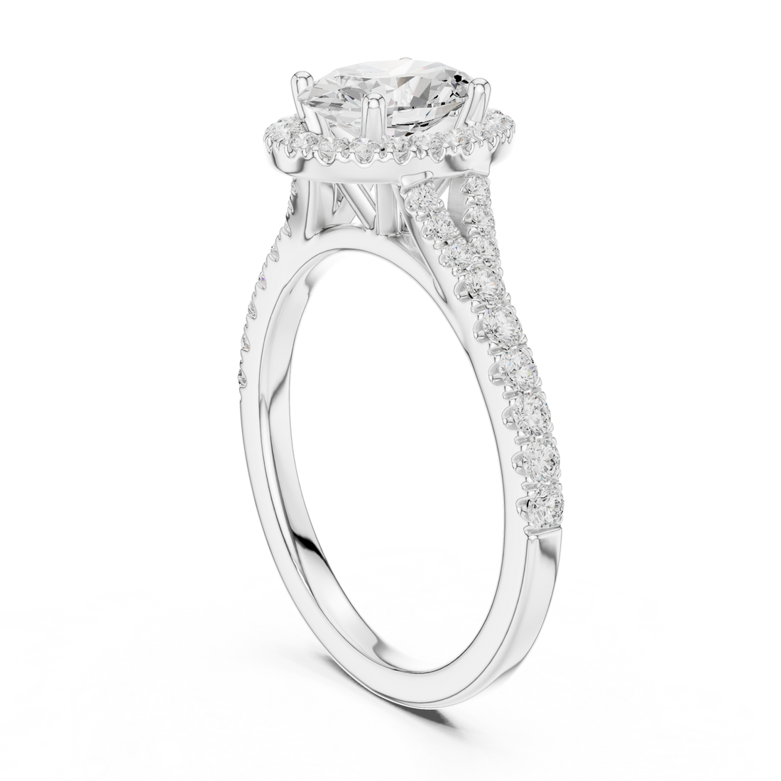 Designer Oval Halo Diamond Ring with Classic Pavé Band