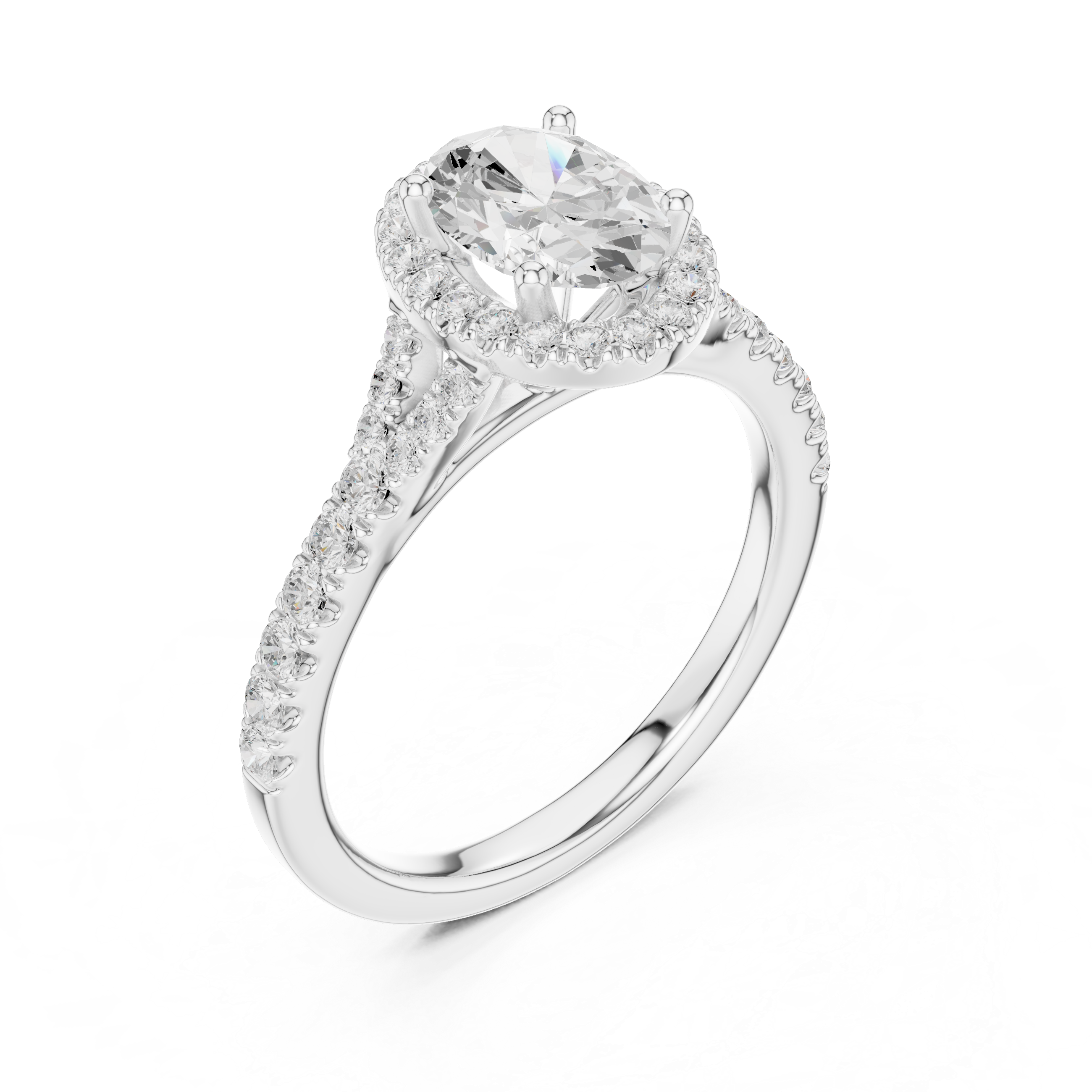 Designer Oval Halo Diamond Ring with Classic Pavé Band