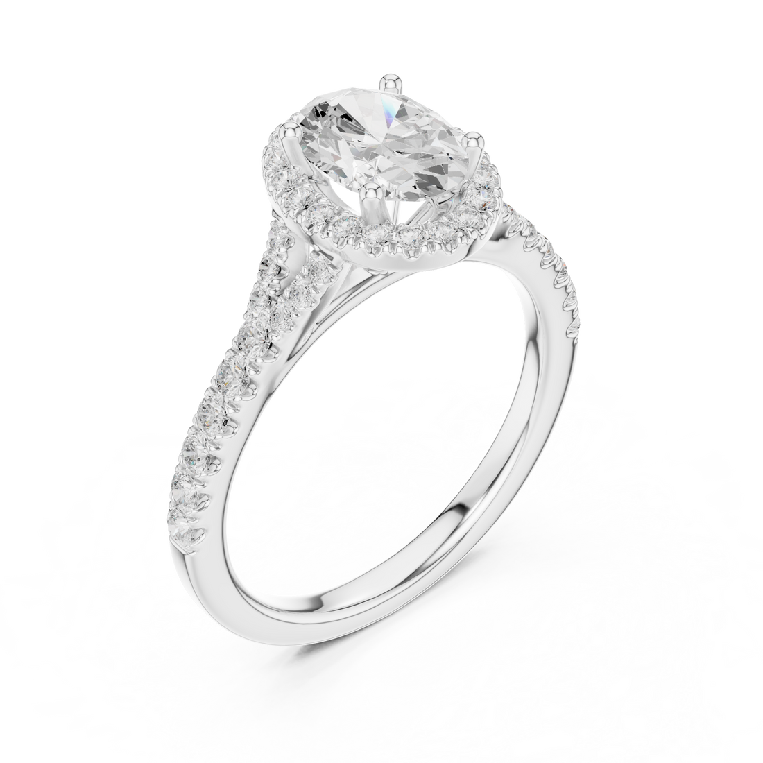 Designer Oval Halo Diamond Ring with Classic Pavé Band