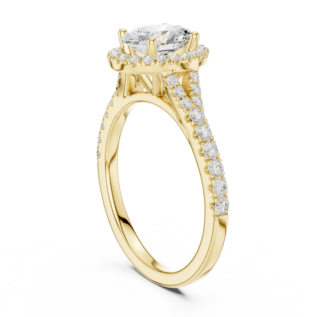 Designer Oval Halo Diamond Ring with Classic Pavé Band