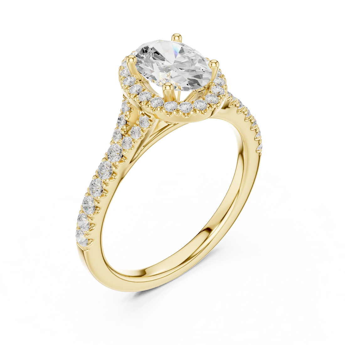 Designer Oval Halo Diamond Ring with Classic Pavé Band