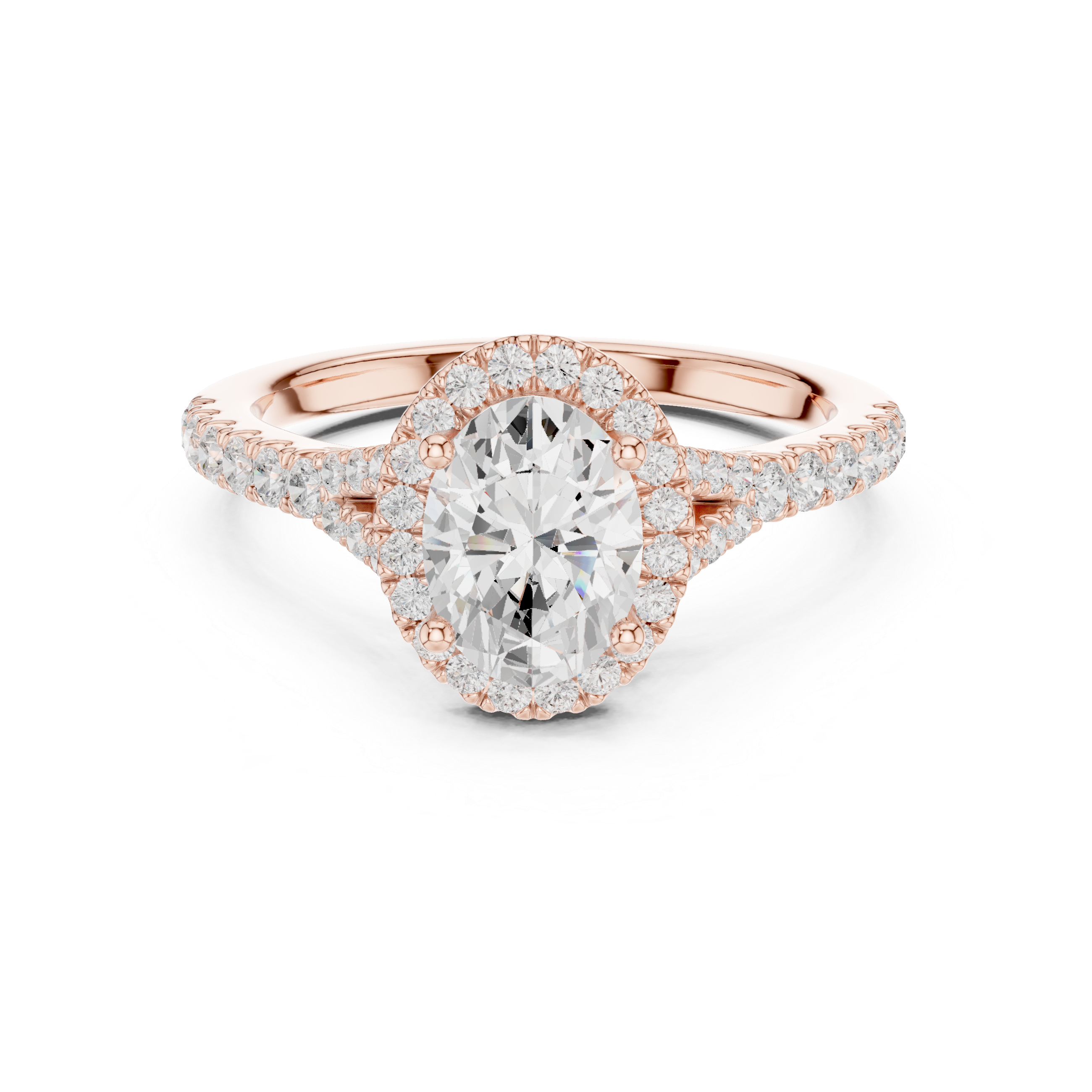 Designer Oval Halo Diamond Ring with Classic Pavé Band