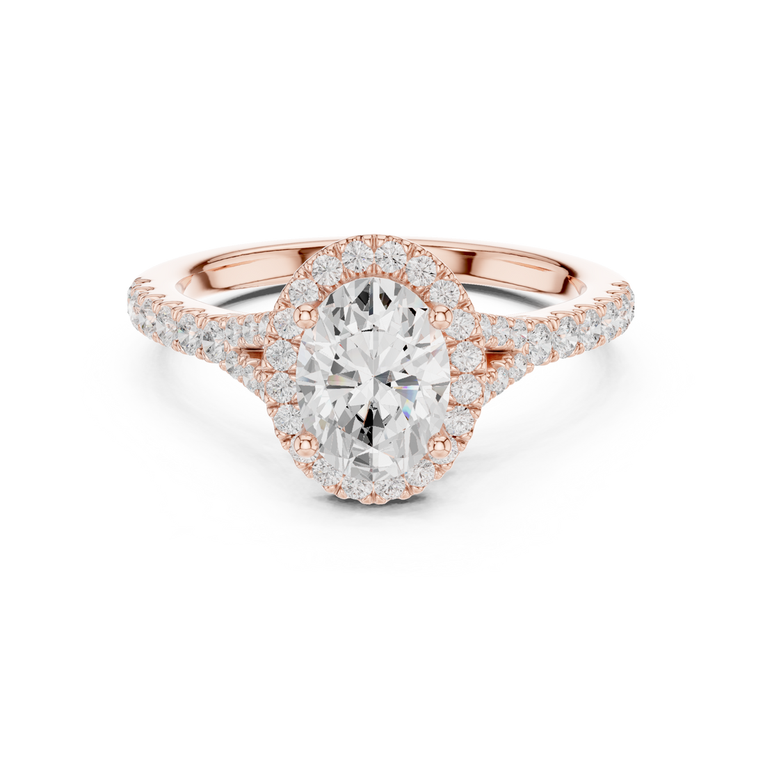 Designer Oval Halo Diamond Ring with Classic Pavé Band