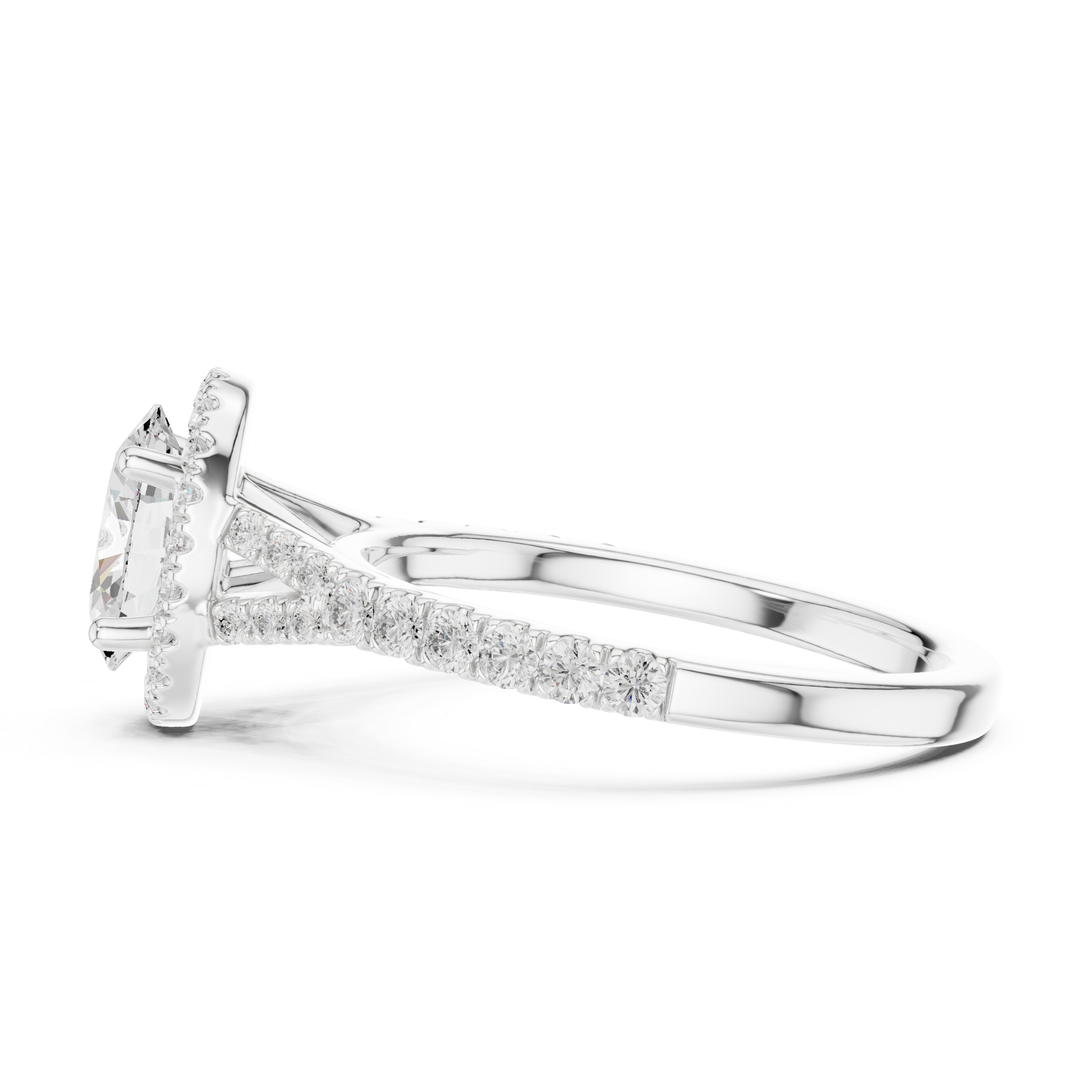 Designer Oval Halo Diamond Ring with Classic Pavé Band