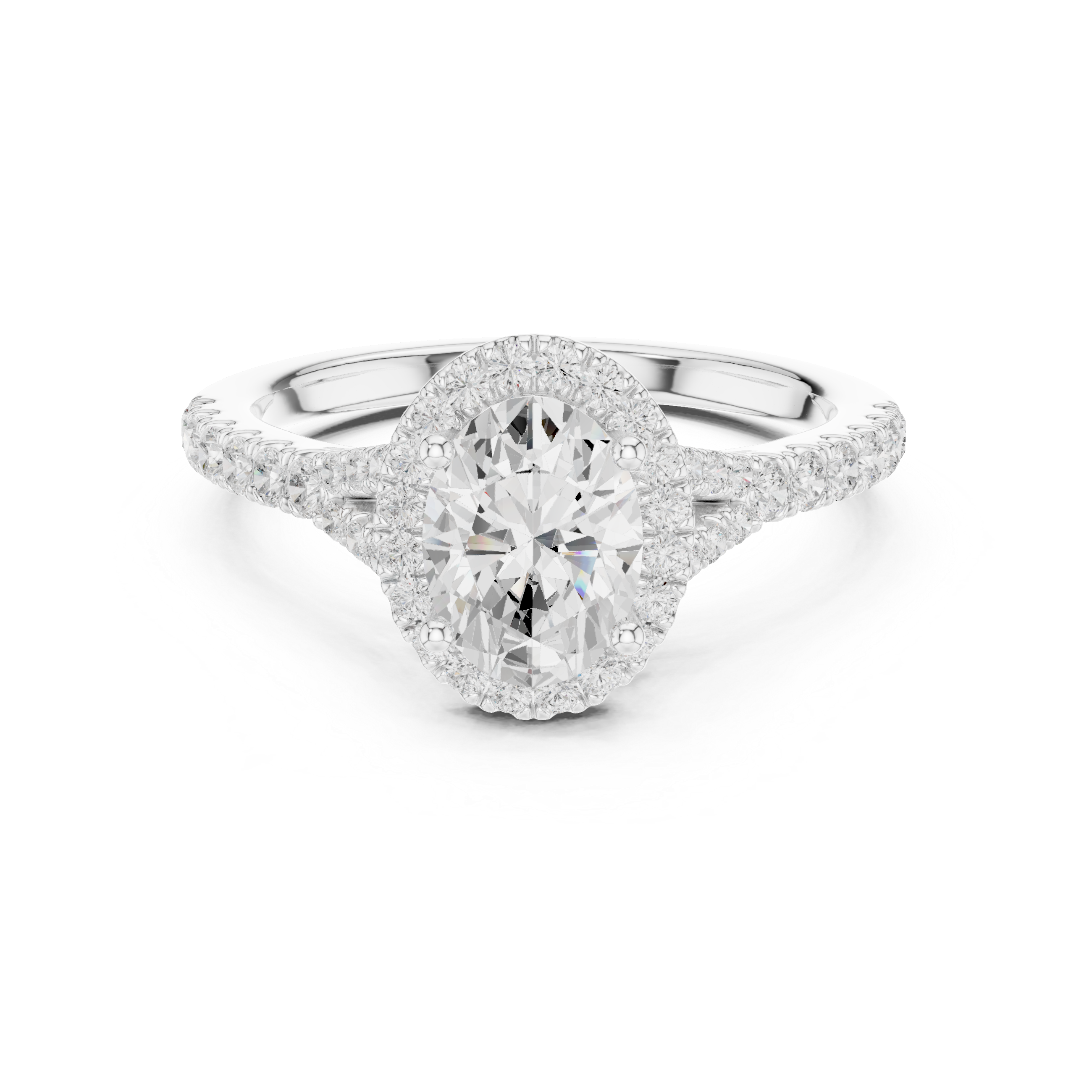 Designer Oval Halo Diamond Ring with Classic Pavé Band