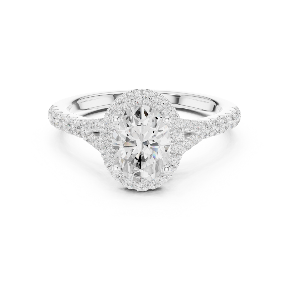 Designer Oval Halo Diamond Ring with Classic Pavé Band