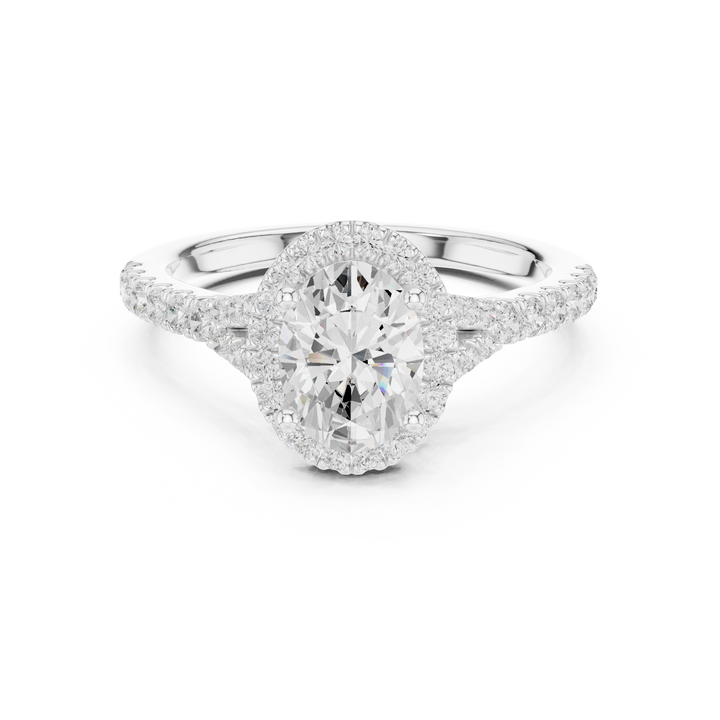 Designer Oval Halo Diamond Ring with Classic Pavé Band