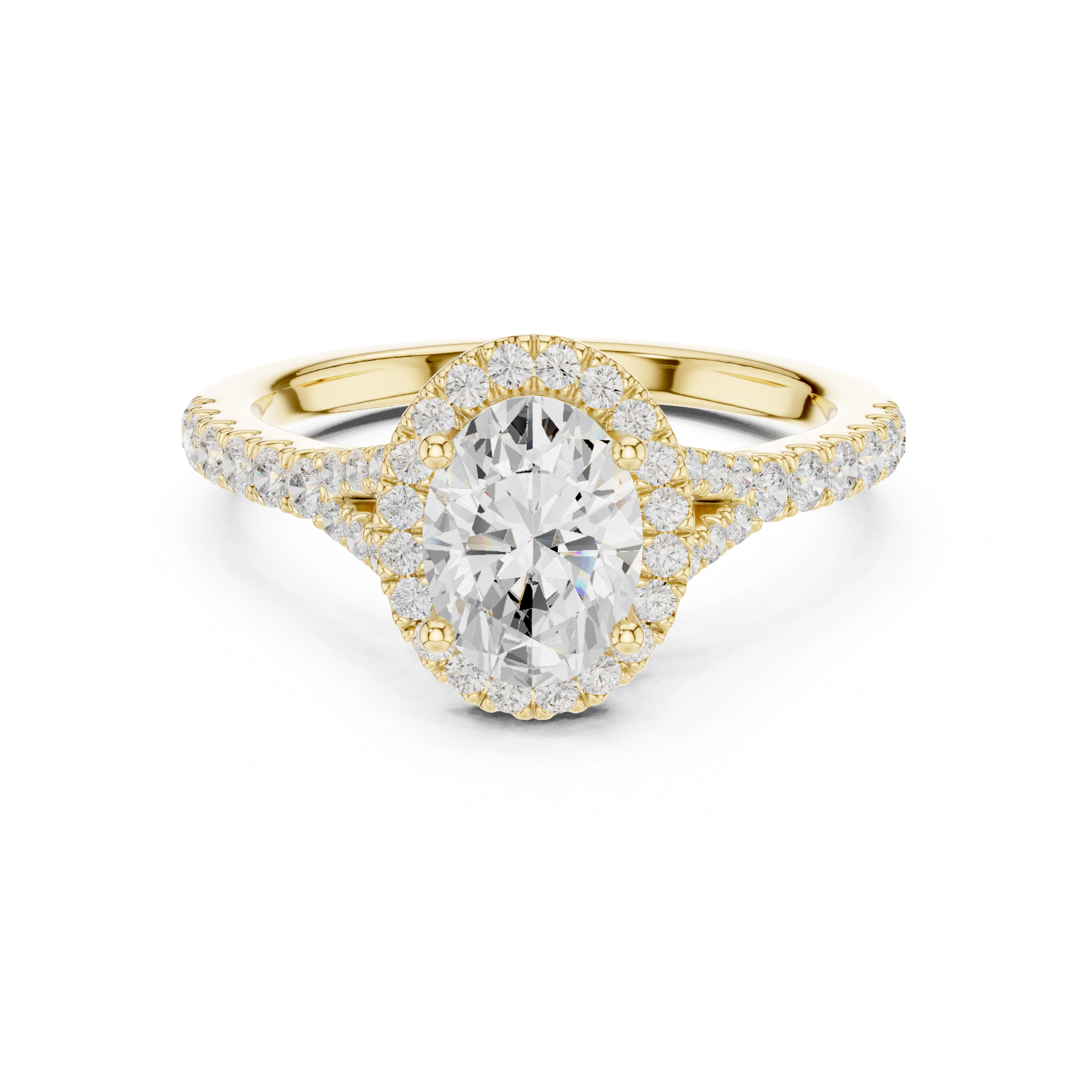 Designer Oval Halo Diamond Ring with Classic Pavé Band