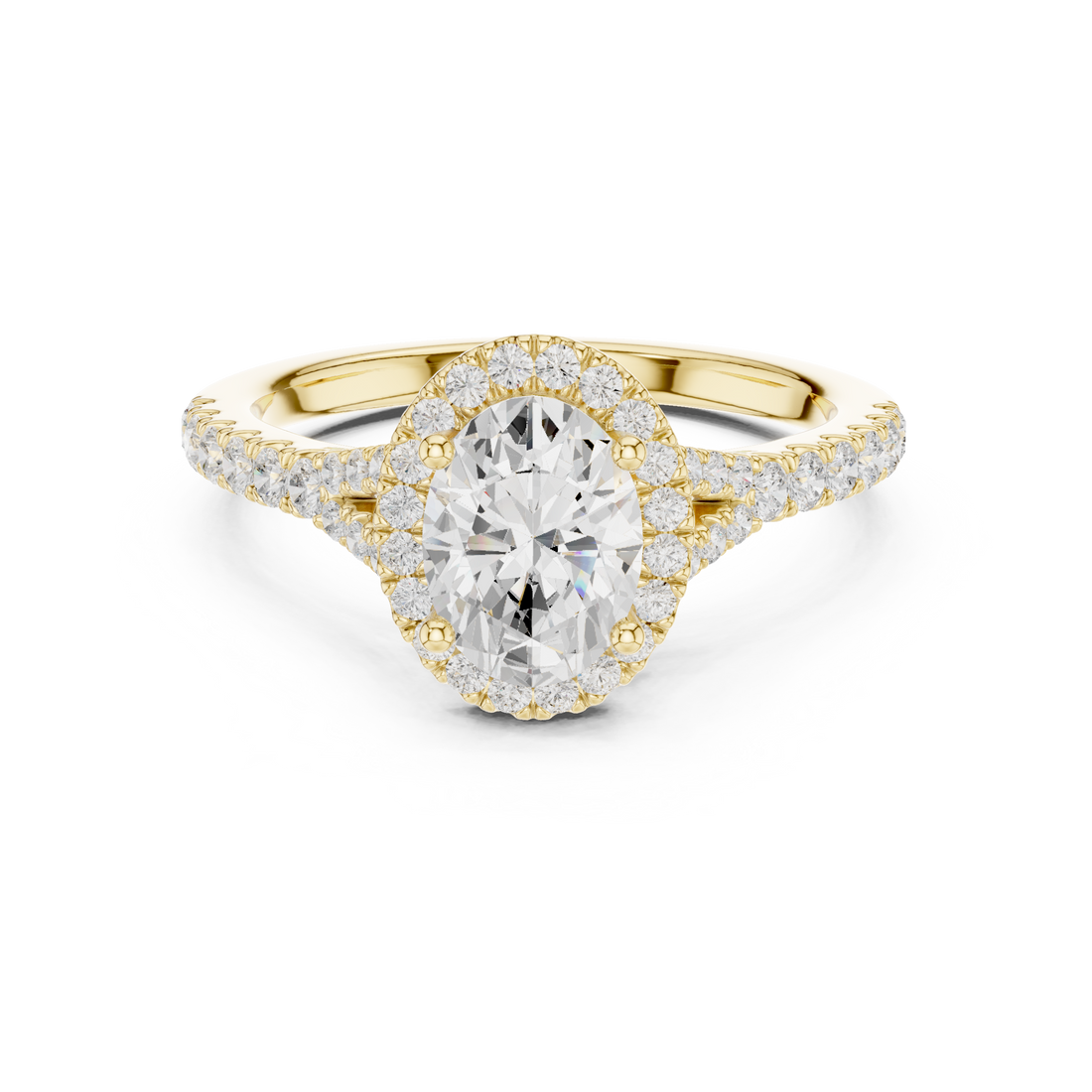 Designer Oval Halo Diamond Ring with Classic Pavé Band