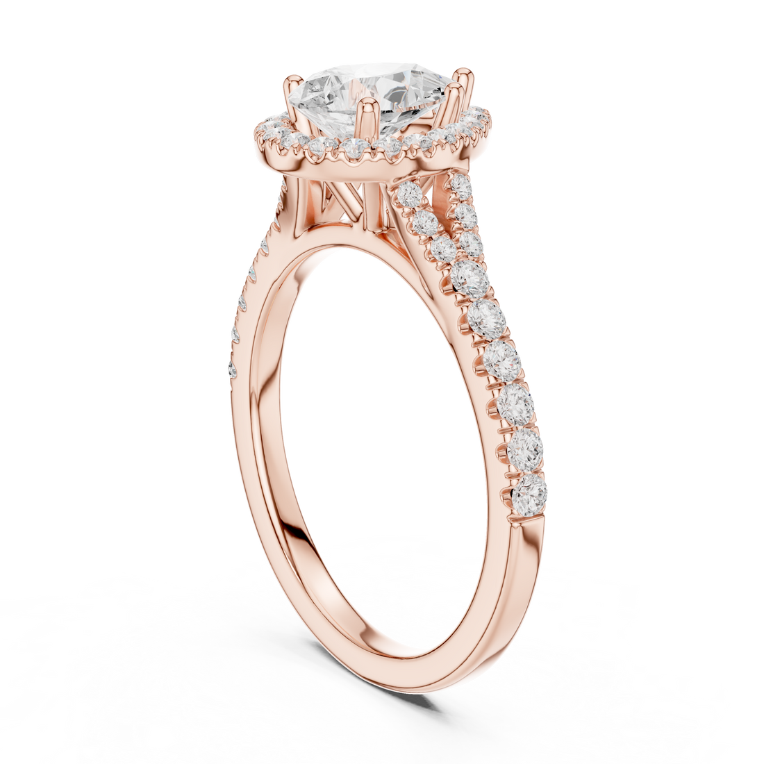 Pear Cut Engagement Ring with Halo, Diamond Accent Band Ring, White Gold Wedding Ring, Elegant Gift