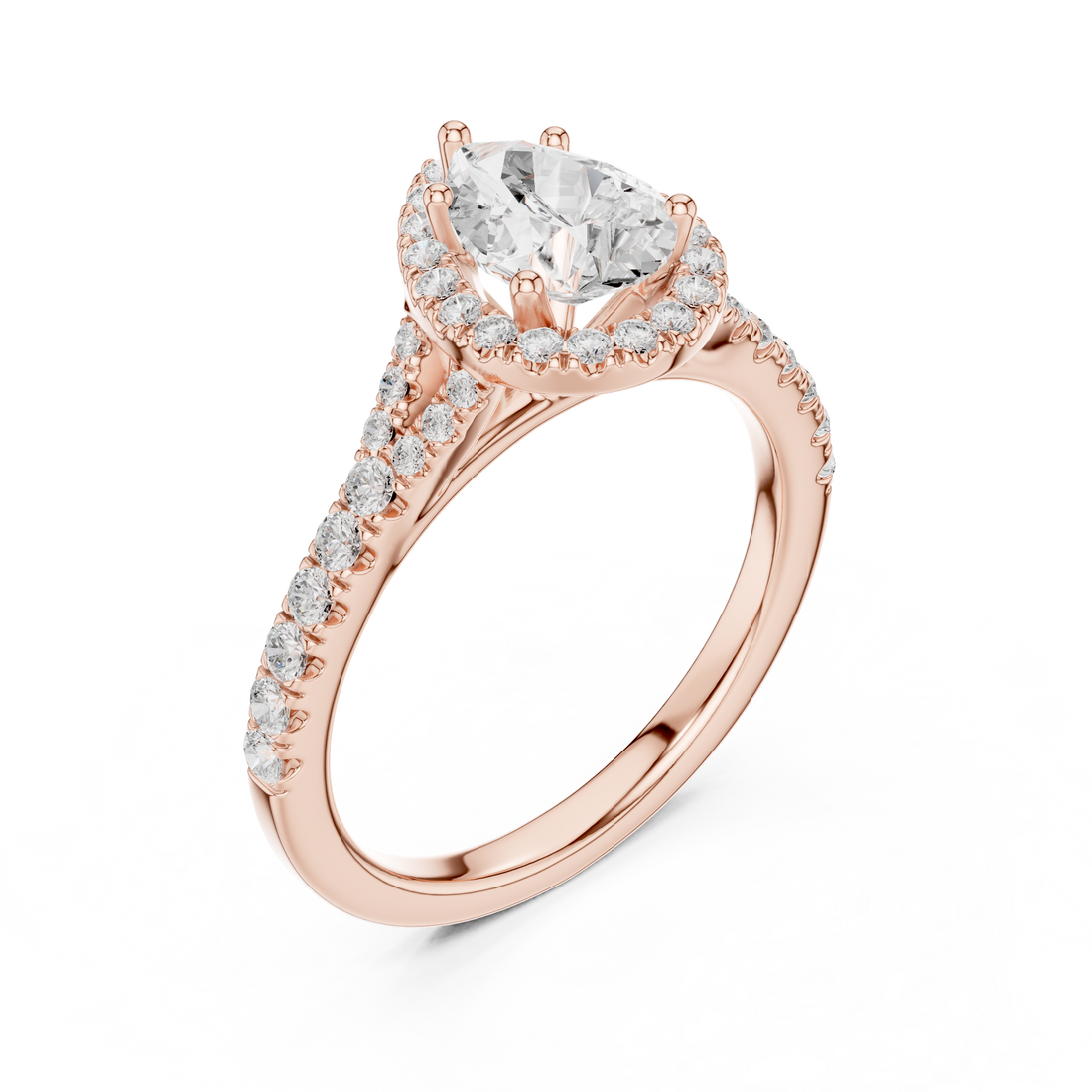 Pear Cut Engagement Ring with Halo, Diamond Accent Band Ring, White Gold Wedding Ring, Elegant Gift