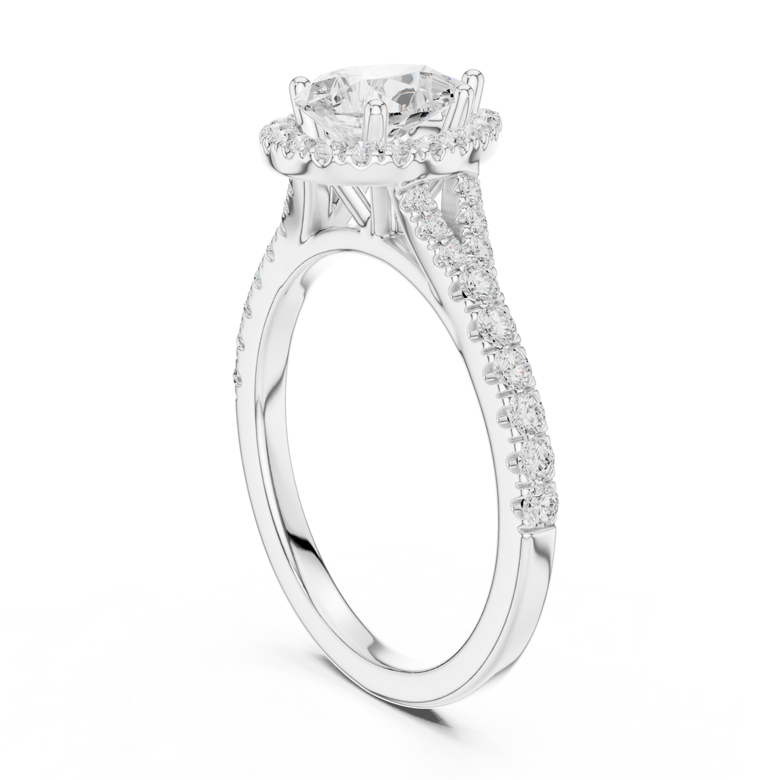Pear Cut Engagement Ring with Halo, Diamond Accent Band Ring, White Gold Wedding Ring, Elegant Gift