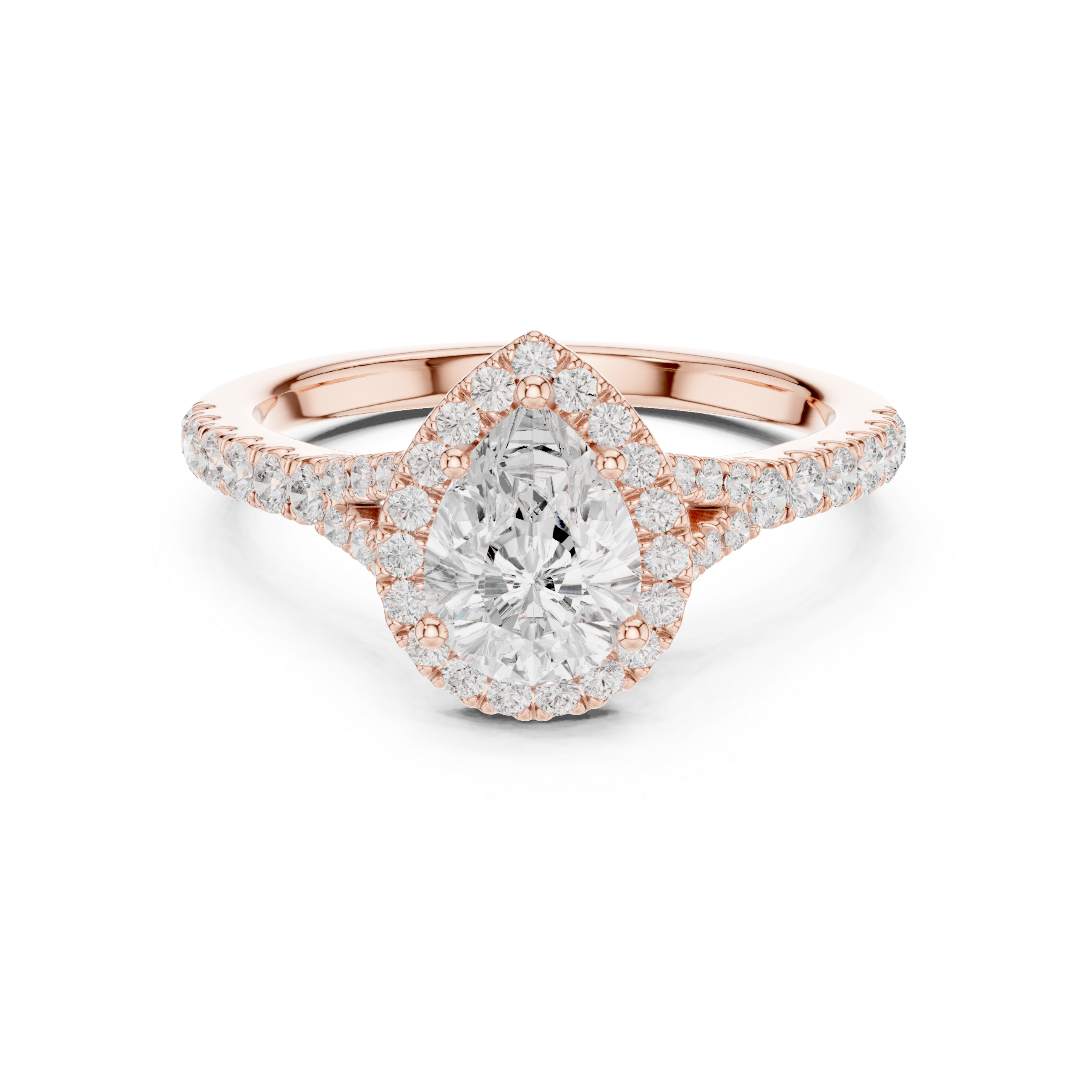 Pear Cut Engagement Ring with Halo, Diamond Accent Band Ring, White Gold Wedding Ring, Elegant Gift