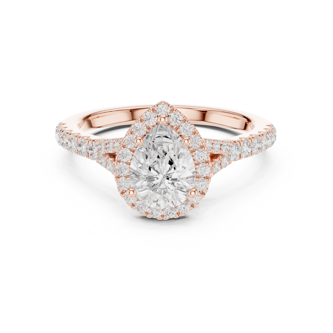 Pear Cut Engagement Ring with Halo, Diamond Accent Band Ring, White Gold Wedding Ring, Elegant Gift