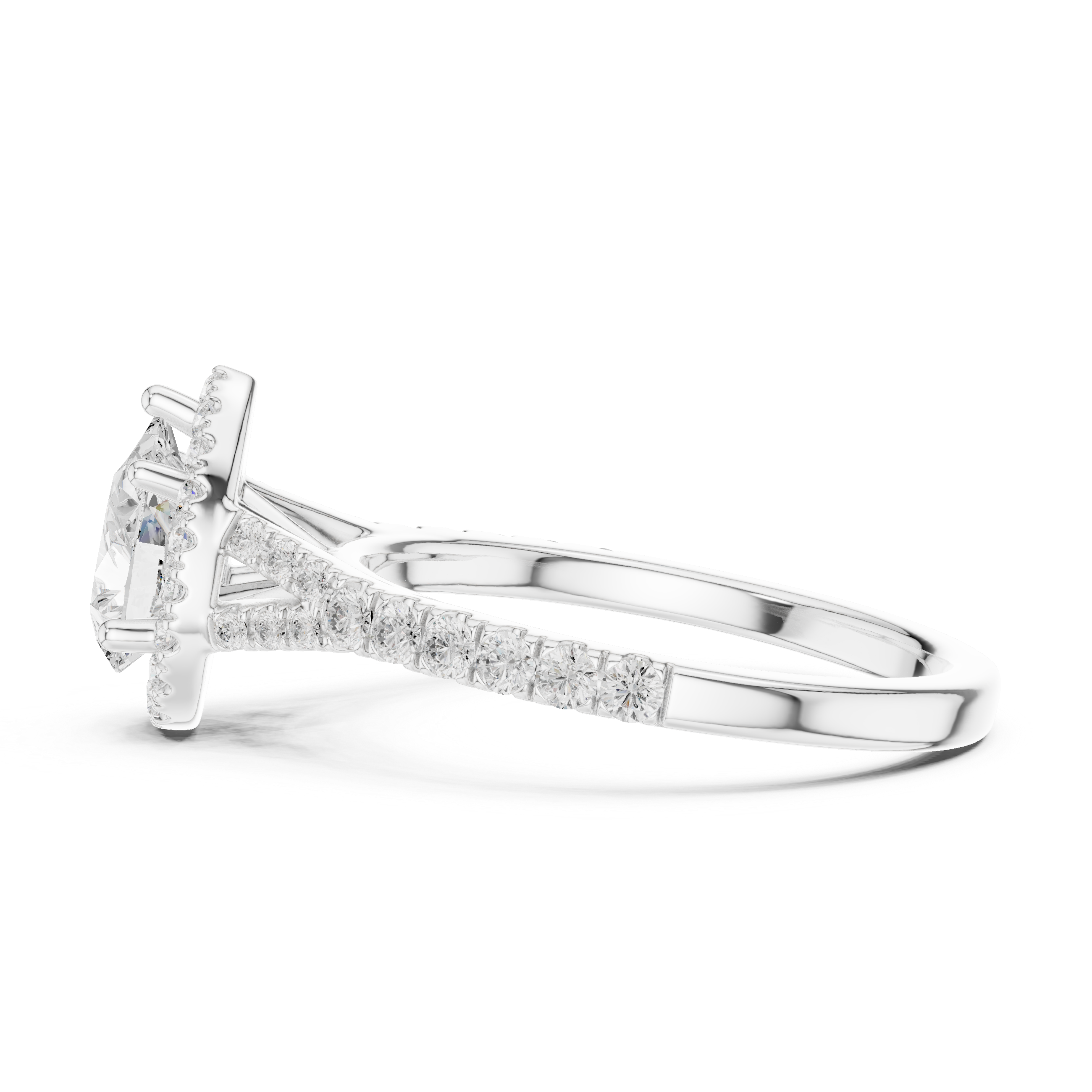 Pear Cut Engagement Ring with Halo, Diamond Accent Band Ring, White Gold Wedding Ring, Elegant Gift