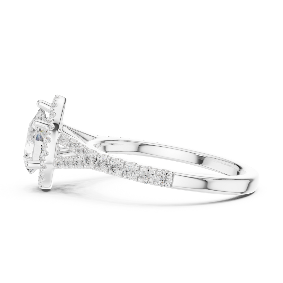 Pear Cut Engagement Ring with Halo, Diamond Accent Band Ring, White Gold Wedding Ring, Elegant Gift