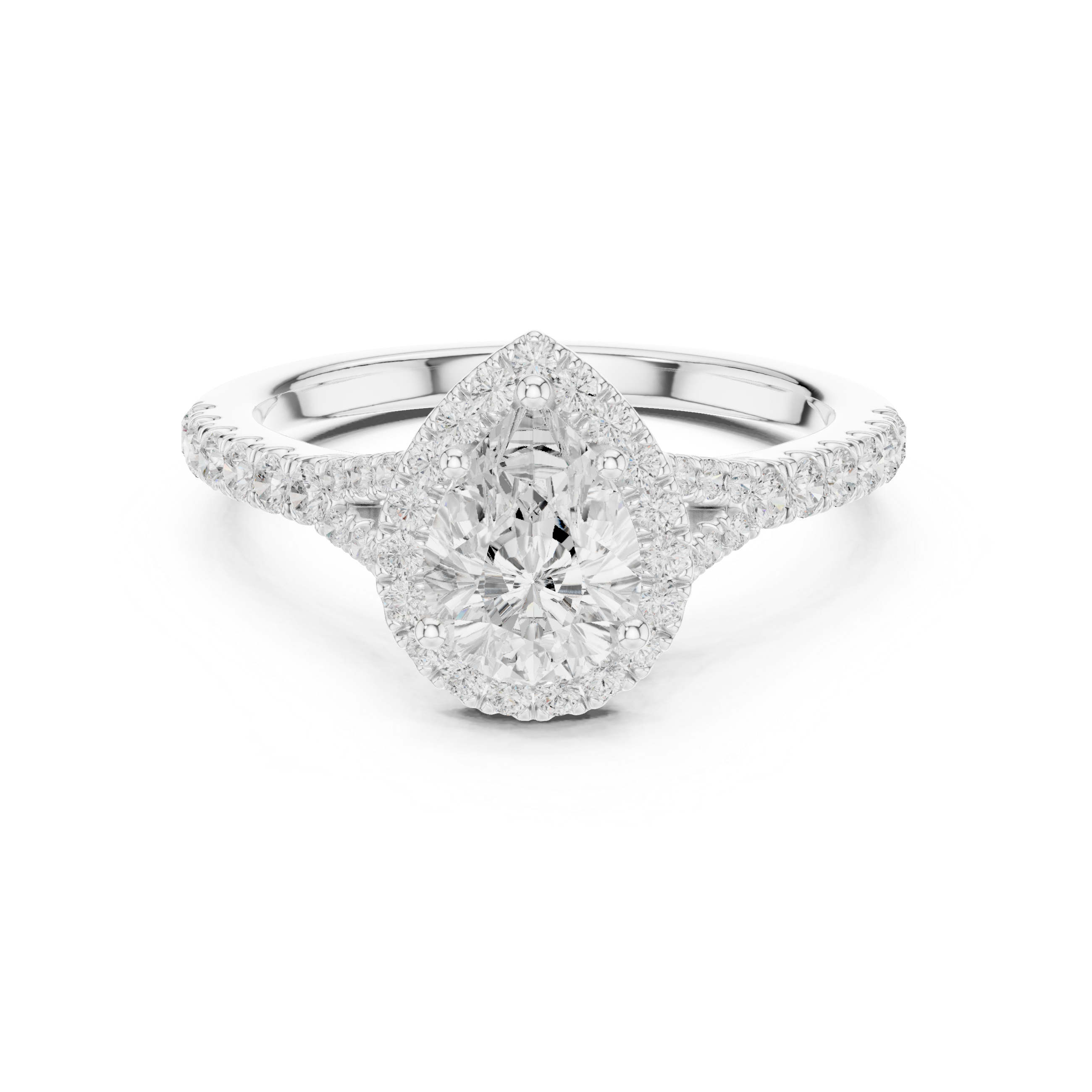 Pear Cut Engagement Ring with Halo, Diamond Accent Band Ring, White Gold Wedding Ring, Elegant Gift