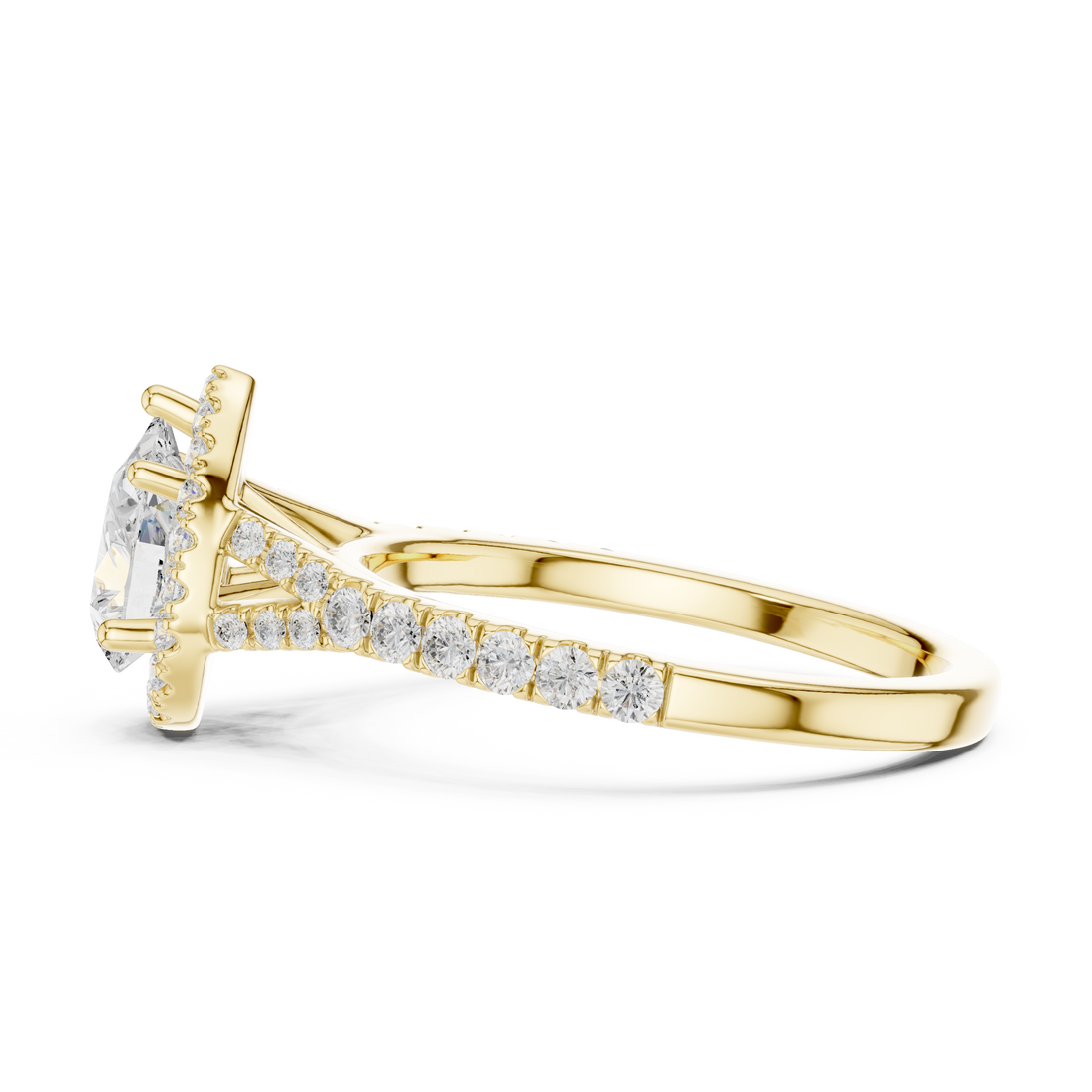 Pear Cut Engagement Ring with Halo, Diamond Accent Band Ring, White Gold Wedding Ring, Elegant Gift