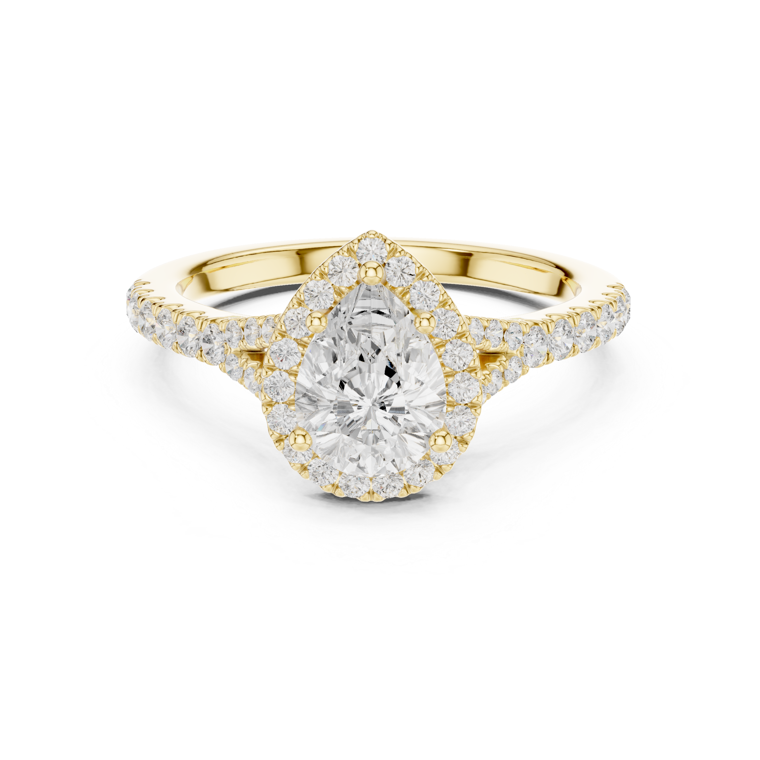 Pear Cut Engagement Ring with Halo, Diamond Accent Band Ring, White Gold Wedding Ring, Elegant Gift