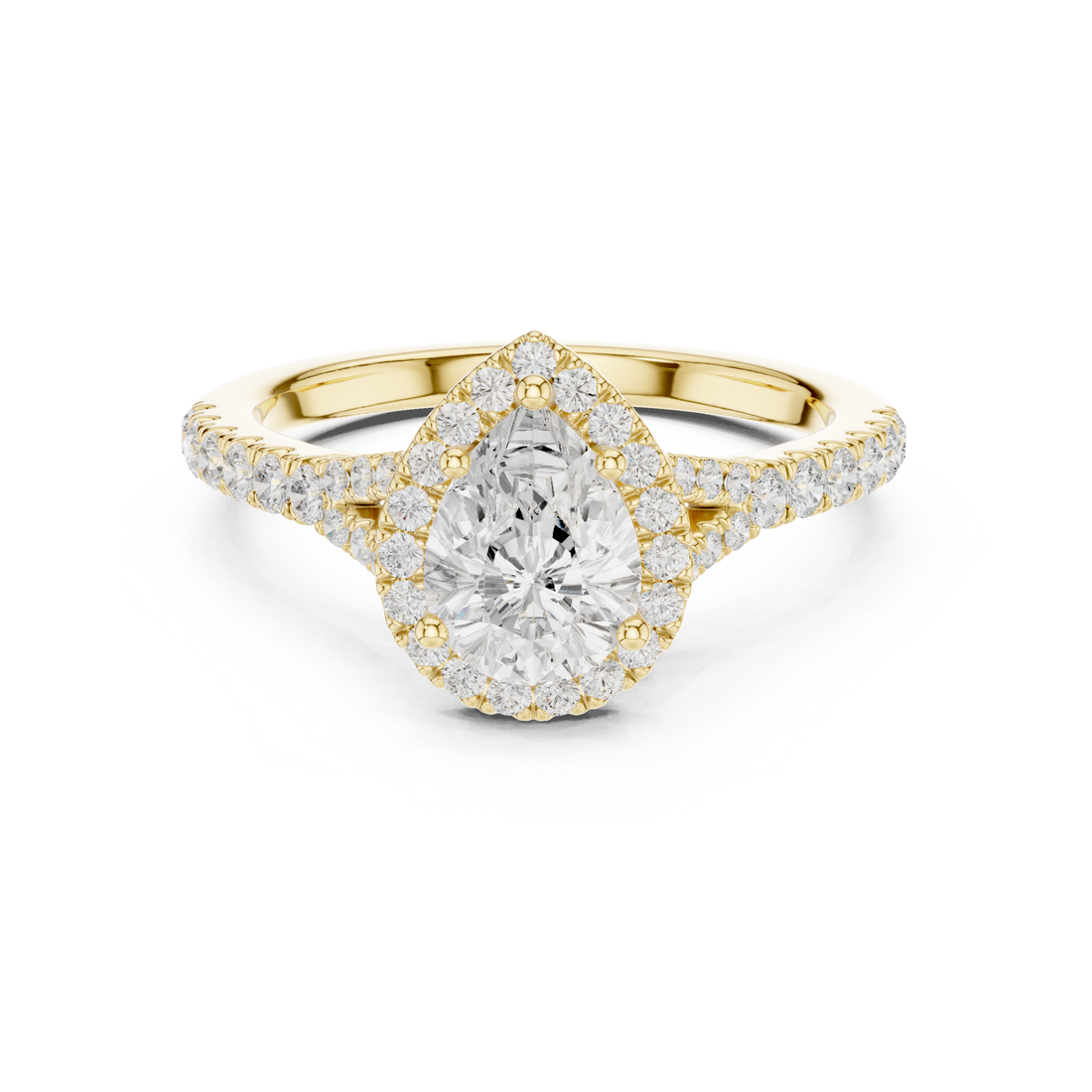 Pear Cut Engagement Ring with Halo, Diamond Accent Band Ring, White Gold Wedding Ring, Elegant Gift