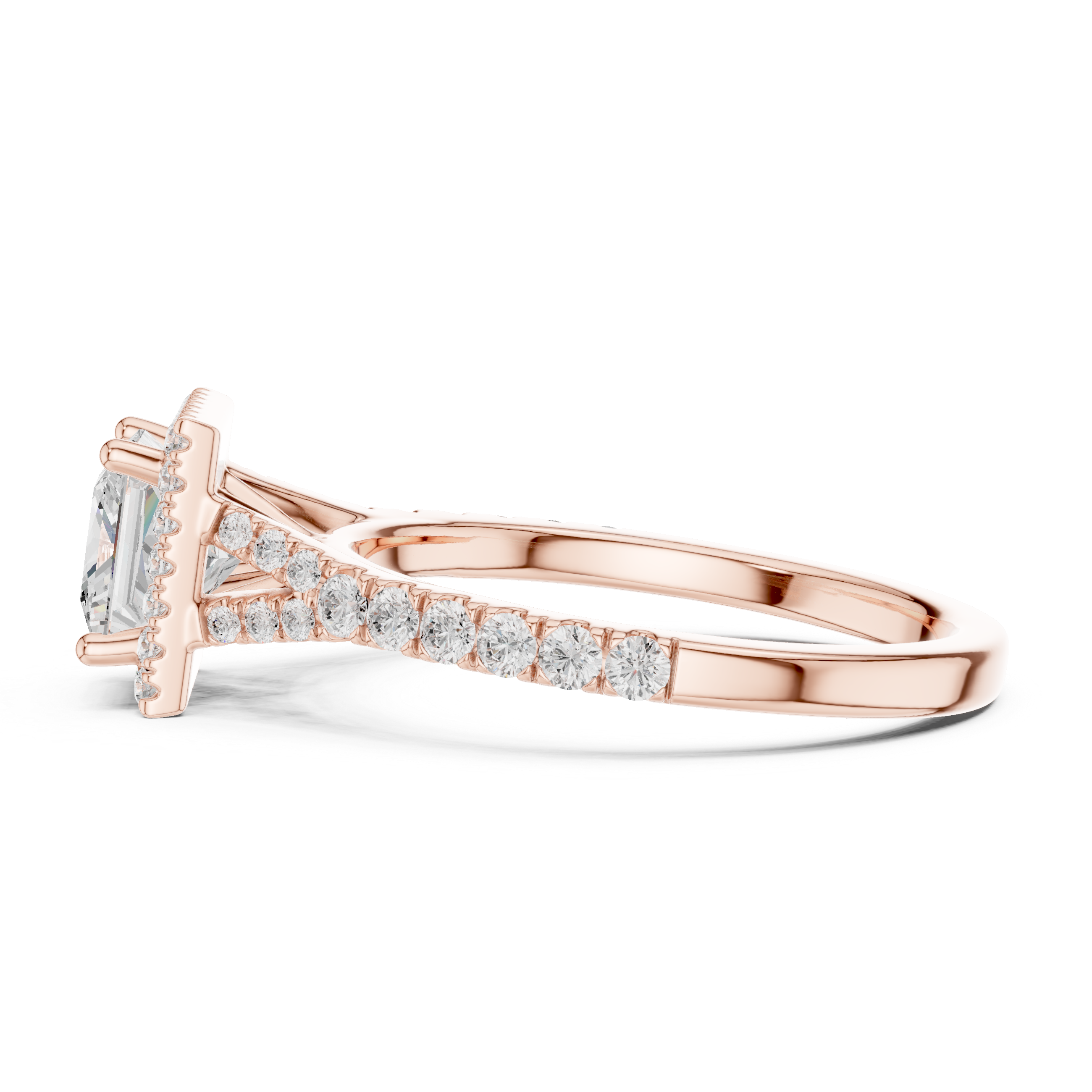 Elegant Princess Cut Halo Diamond Ring with Pavé Band in White Gold