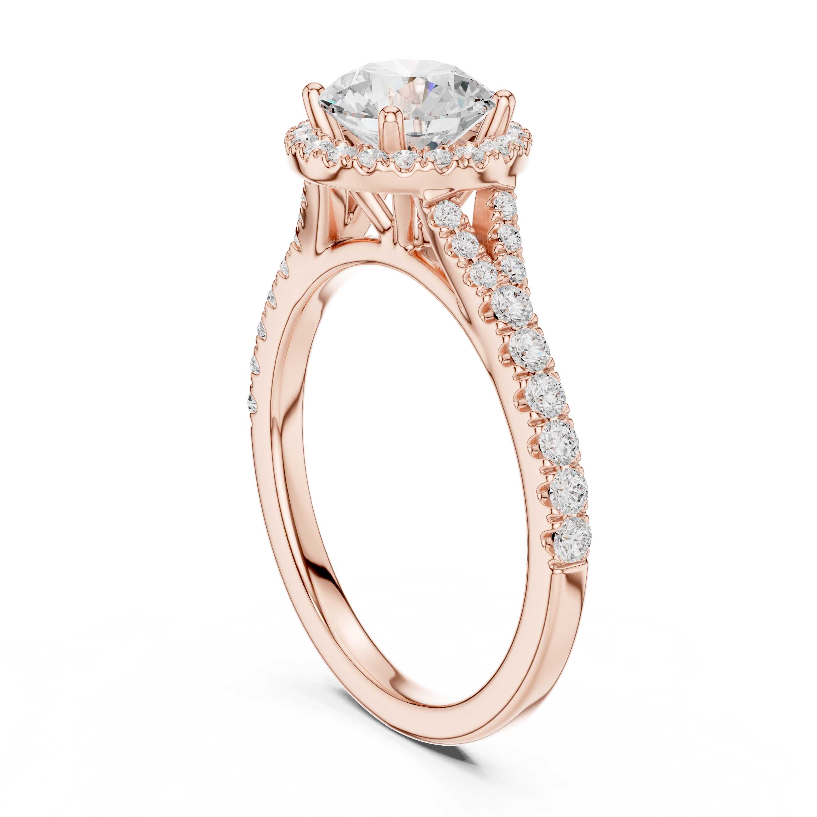 Daily Wear Halo Round Diamond Ring with Slim Pavé Band