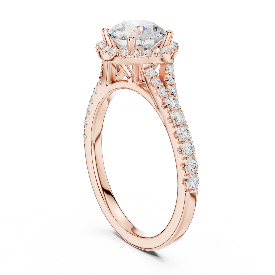 Daily Wear Halo Round Diamond Ring with Slim Pavé Band