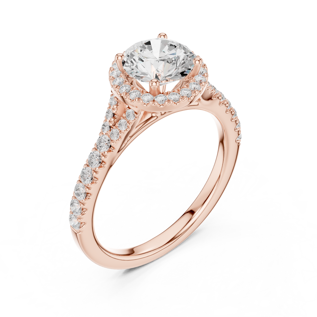 Daily Wear Halo Round Diamond Ring with Slim Pavé Band