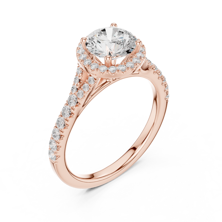 Daily Wear Halo Round Diamond Ring with Slim Pavé Band