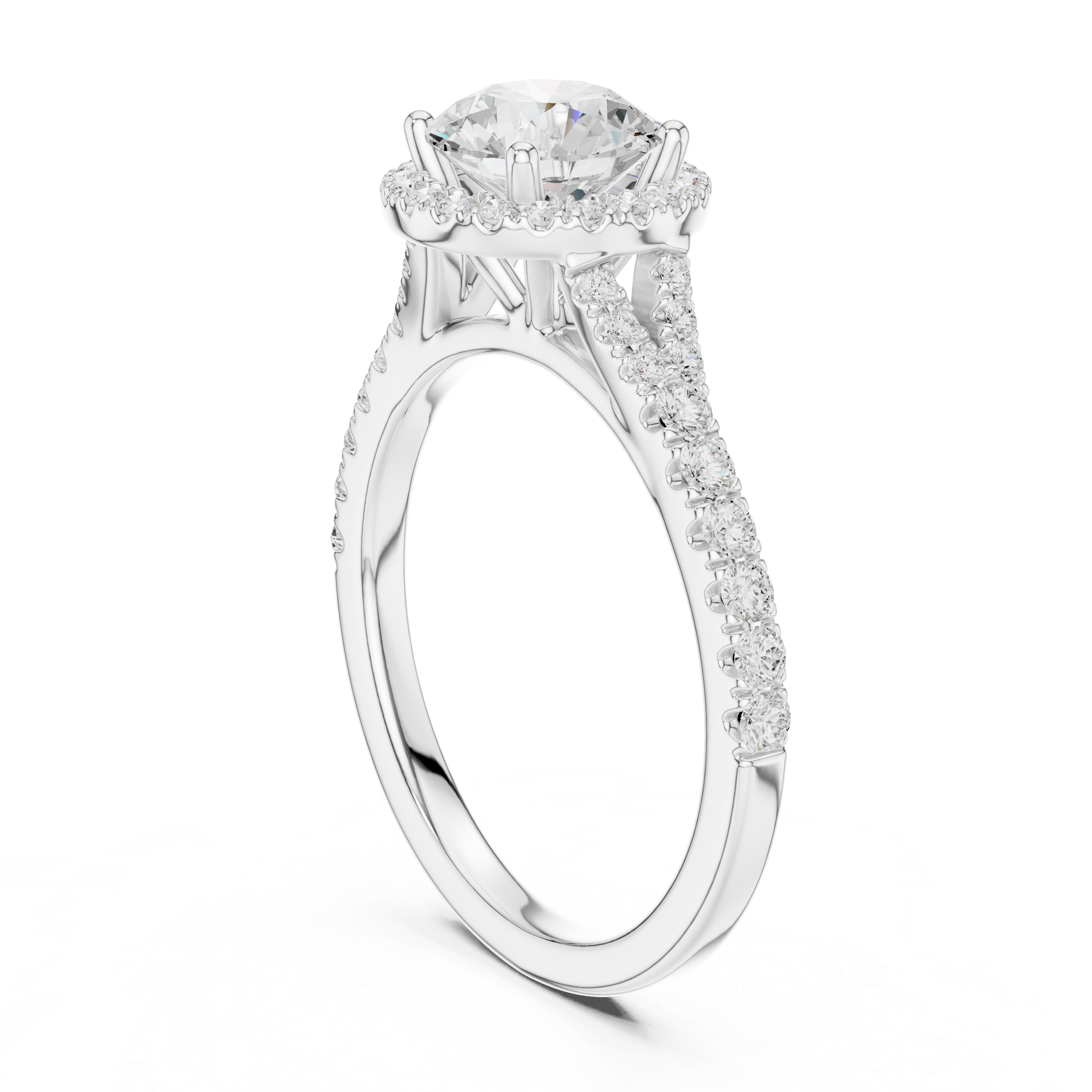 Daily Wear Halo Round Diamond Ring with Slim Pavé Band