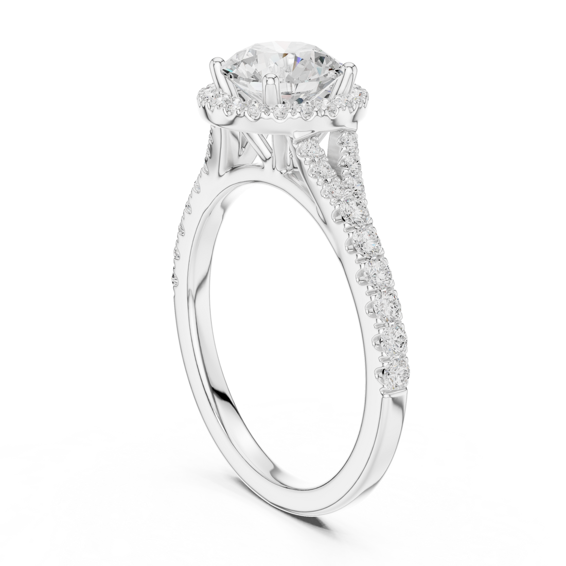 Daily Wear Halo Round Diamond Ring with Slim Pavé Band