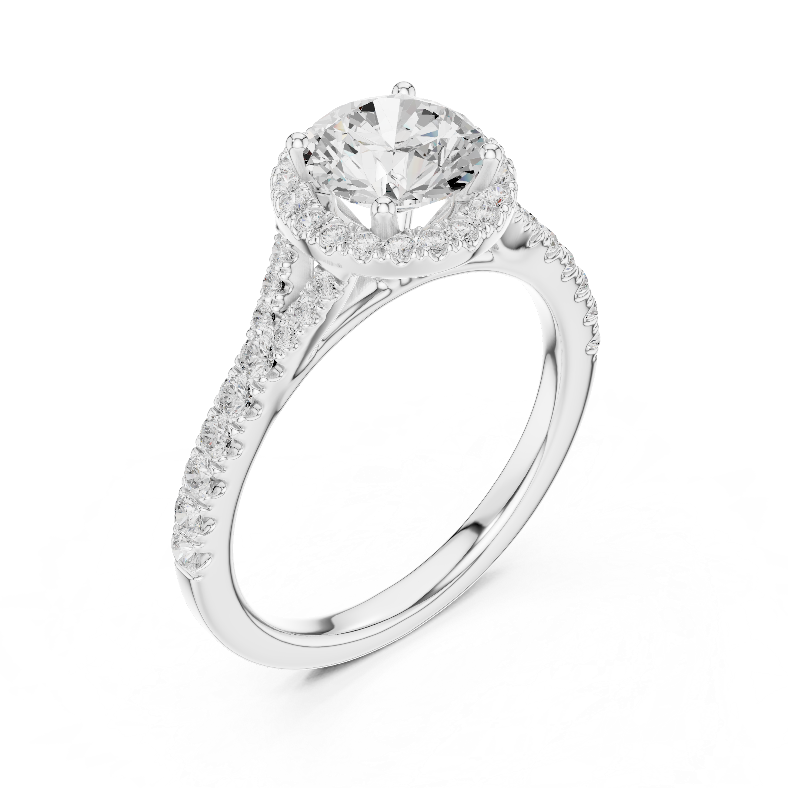 Daily Wear Halo Round Diamond Ring with Slim Pavé Band