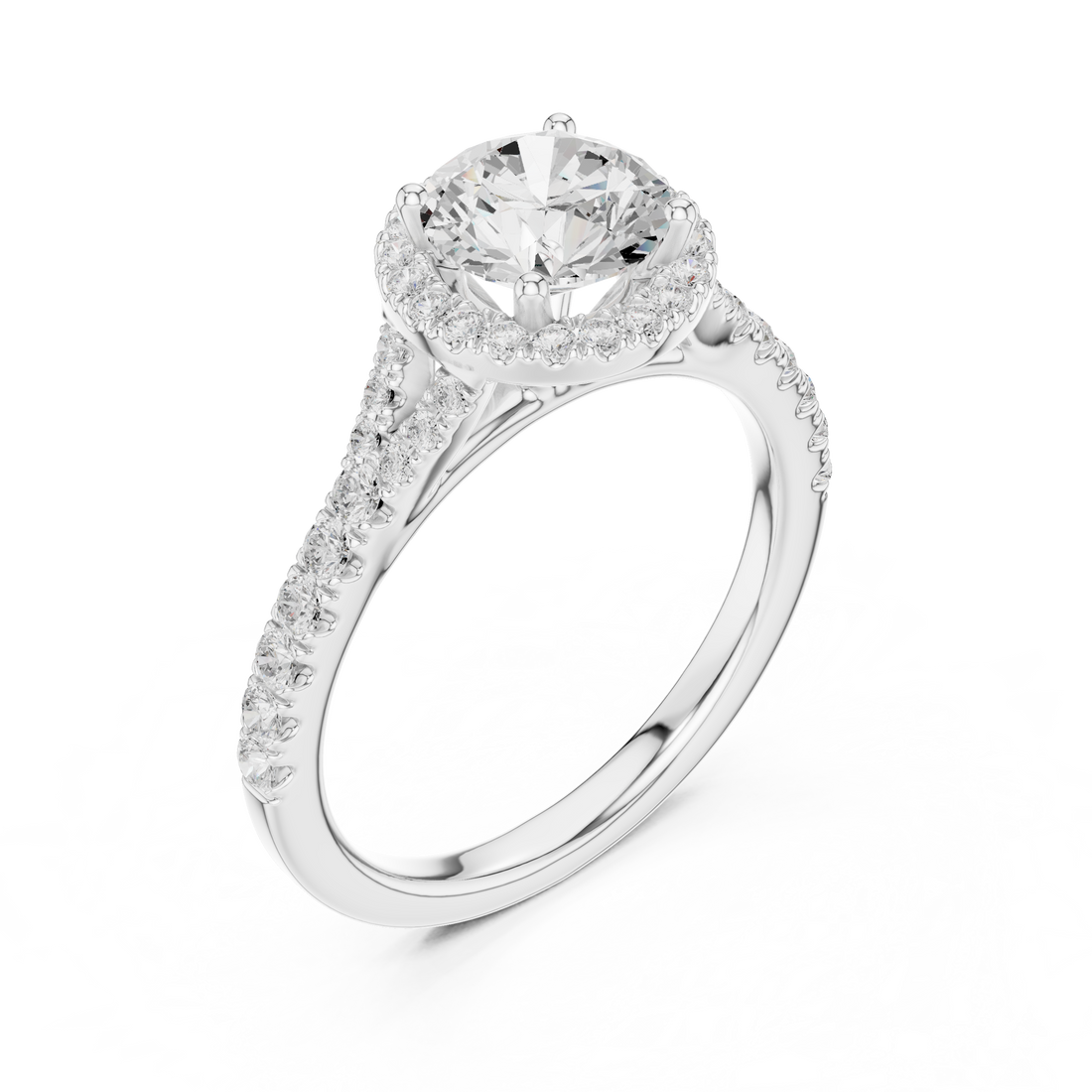 Daily Wear Halo Round Diamond Ring with Slim Pavé Band