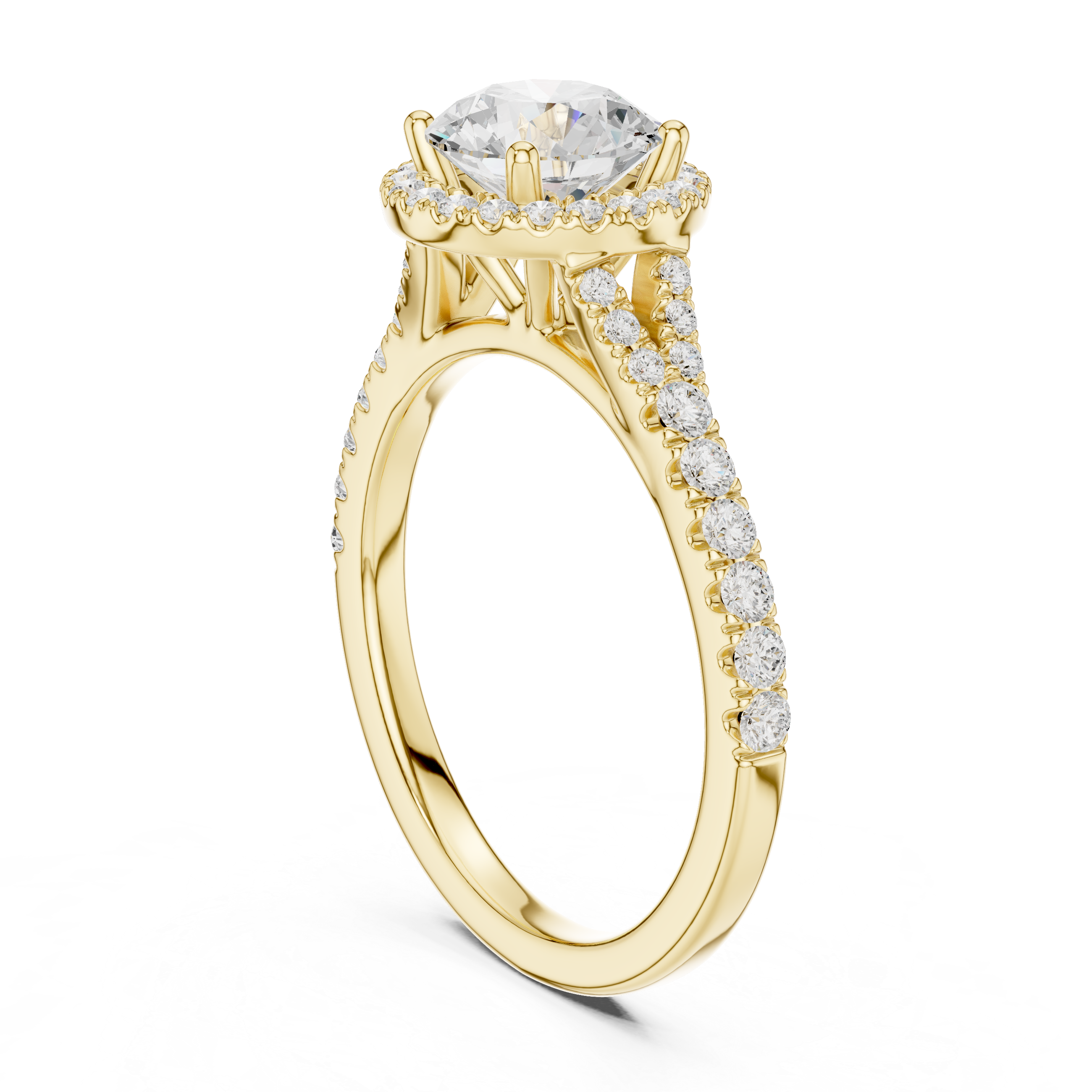 Daily Wear Halo Round Diamond Ring with Slim Pavé Band