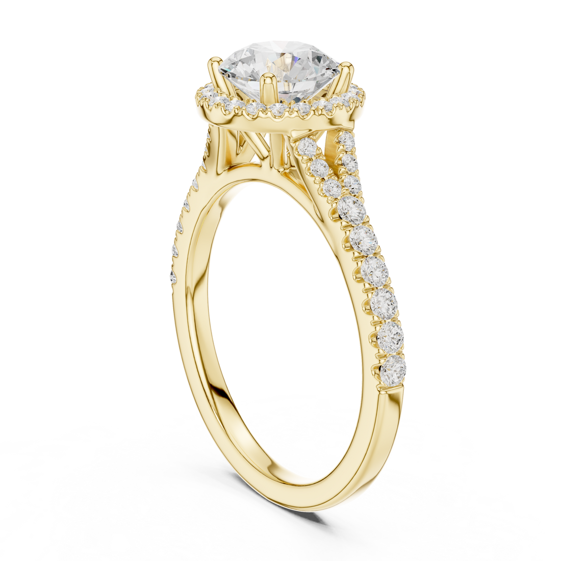 Daily Wear Halo Round Diamond Ring with Slim Pavé Band