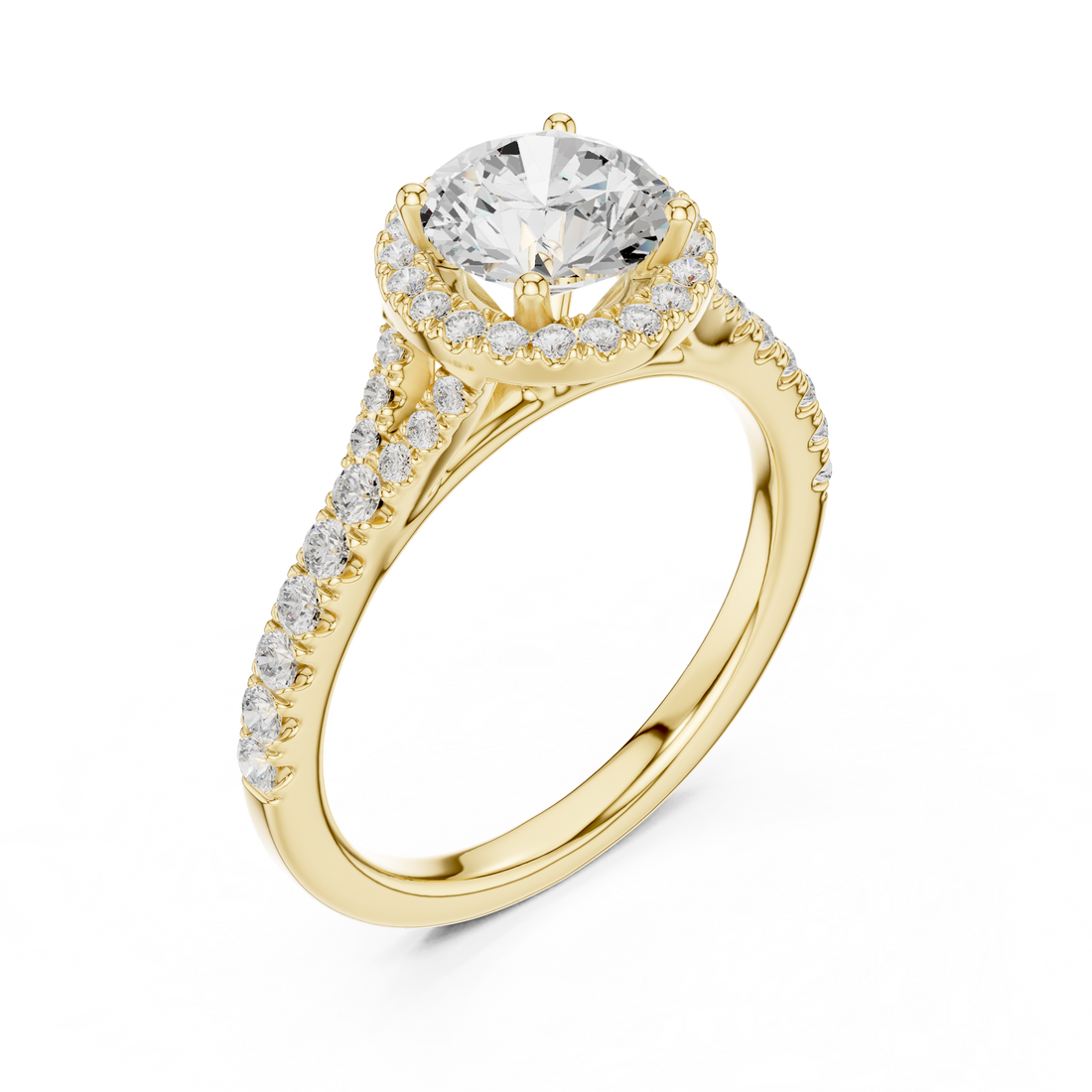Daily Wear Halo Round Diamond Ring with Slim Pavé Band